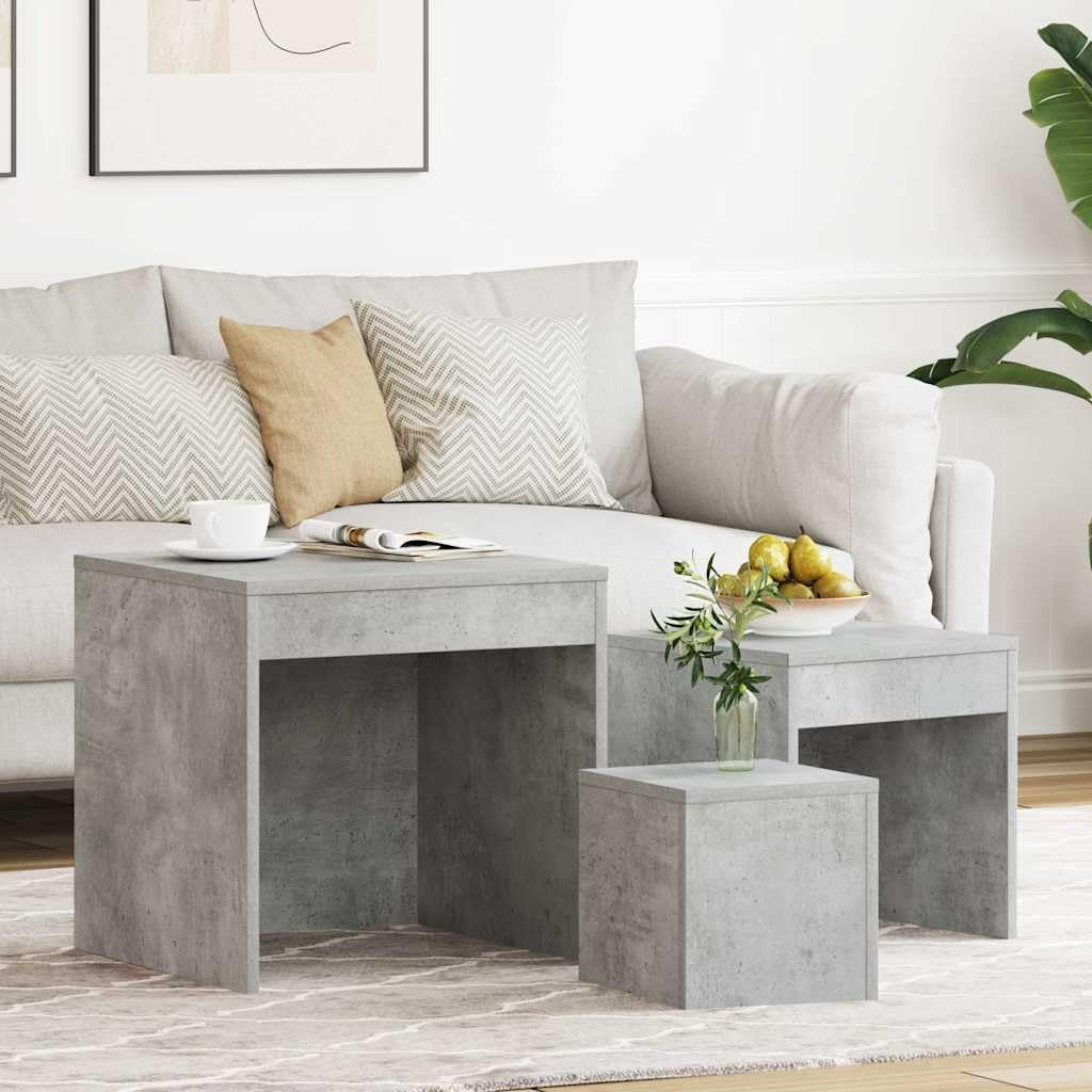 Set 3 Tavolini Impilabili Salvaspazio Grigio Cemento in Truciolato