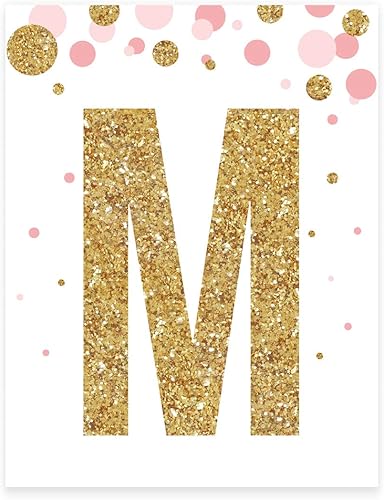Andaz Press letras con purpurina dorada y rosa para decoración de la habitación del bebé, 8.5 x 11 pulgadas, Tinta, Letra M, 8.5 x 11 pulgadas