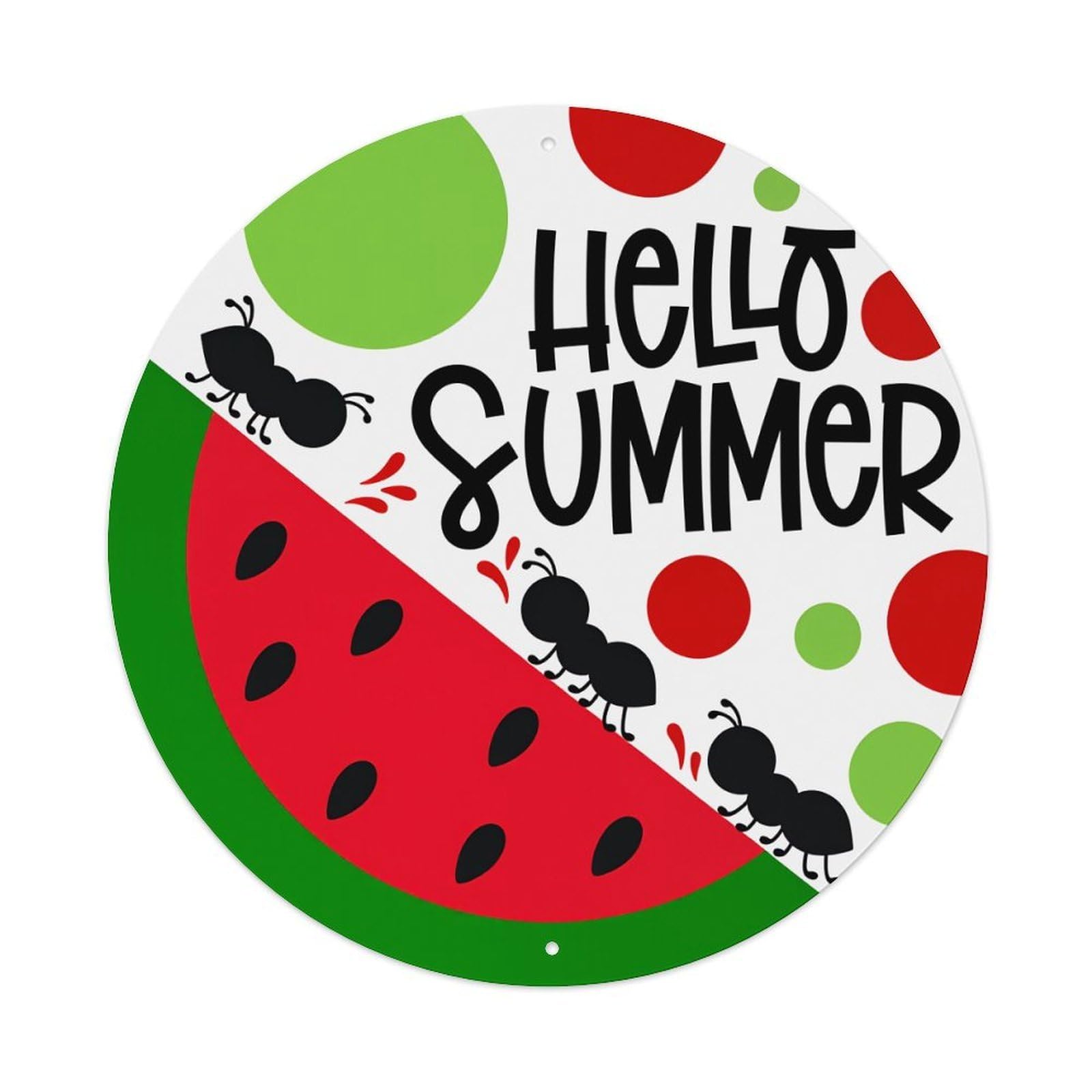 Watermelon Ants Summer Hello Pattern Round Tin Sign Vintage Metal Poster Retro Bar, Home, Man Cave, Kitchen, Laundry Room Wall Art Decor Gift 8x8In