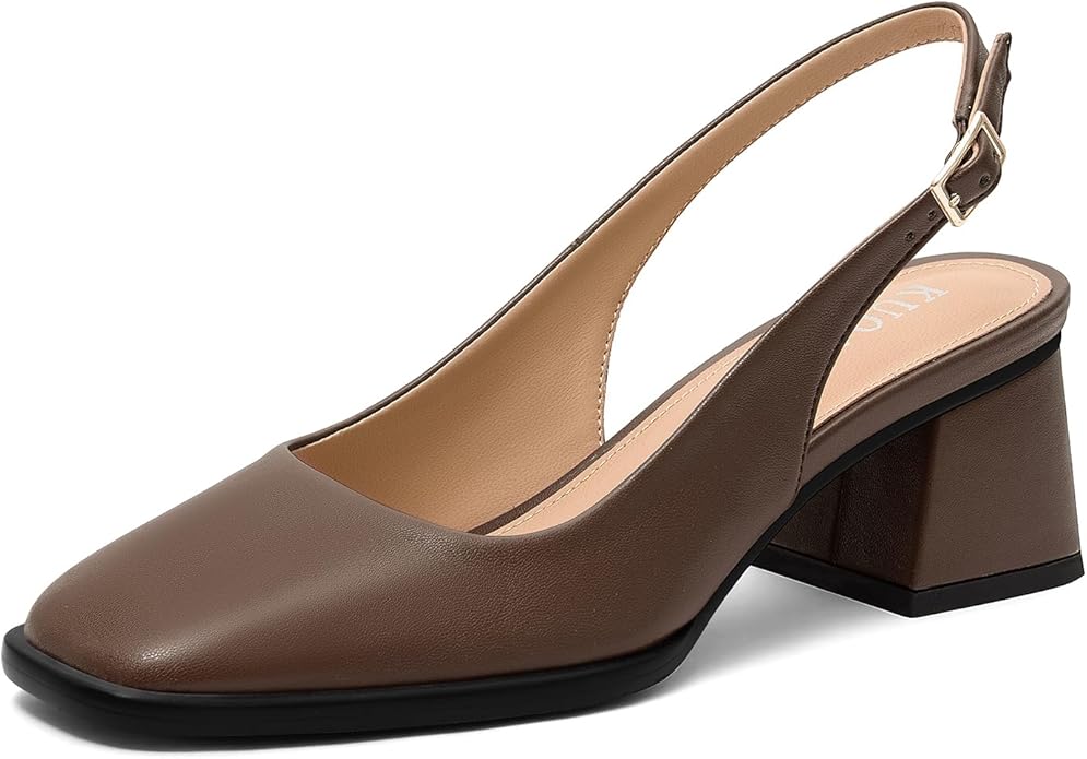 KUOARN Chunky Heels for Women Black Slingback Pumps,2.3 Inch Block Heels Closed Square Toe Pumps Shoes for Work,Party fashion product photo