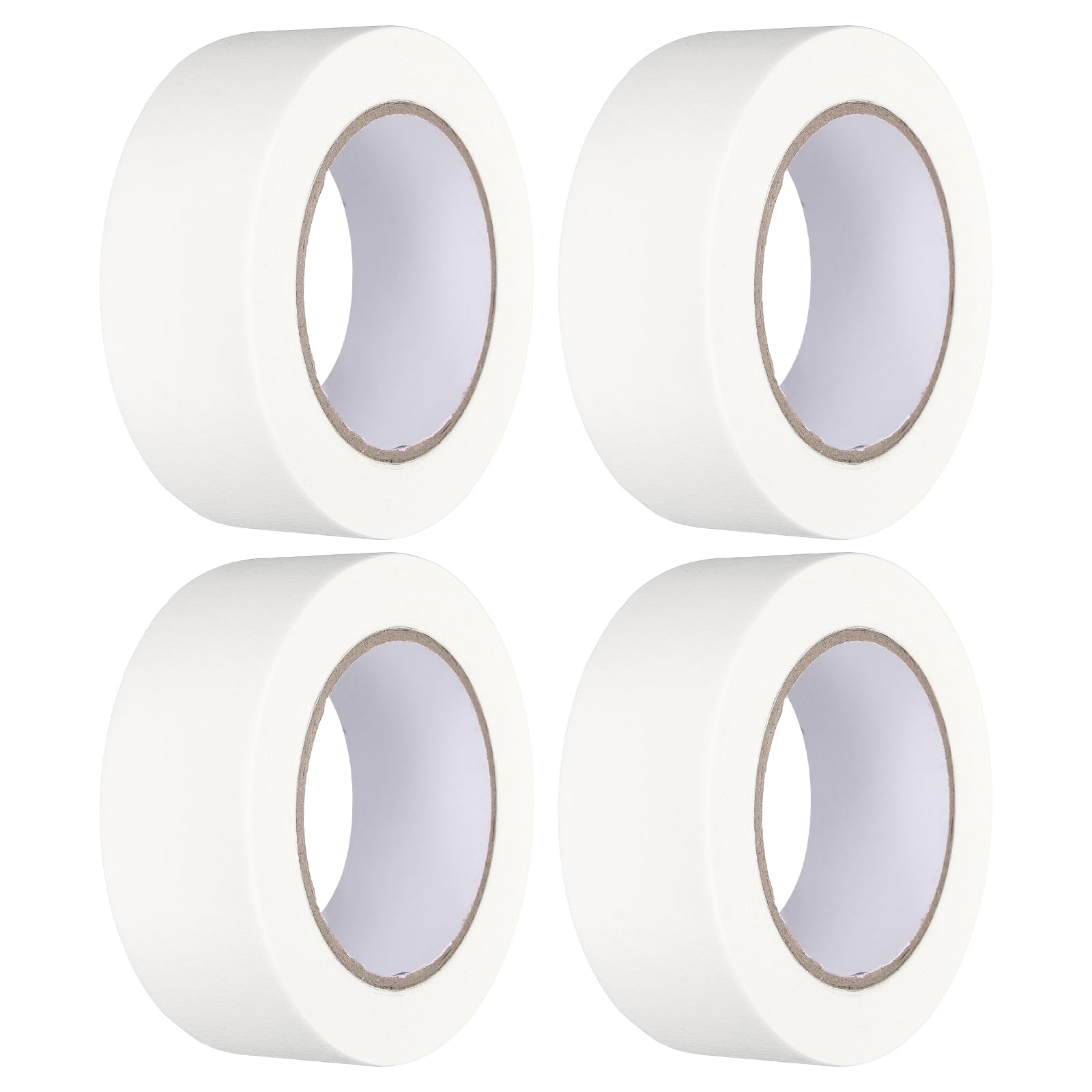 sourcing map 4pcs 40mm x 50 m Colored Masking Tape Universal Crepe Paper Colorful Masking Painter Tape for Art Drawing DIY Handcraft Labeling Sealing, White