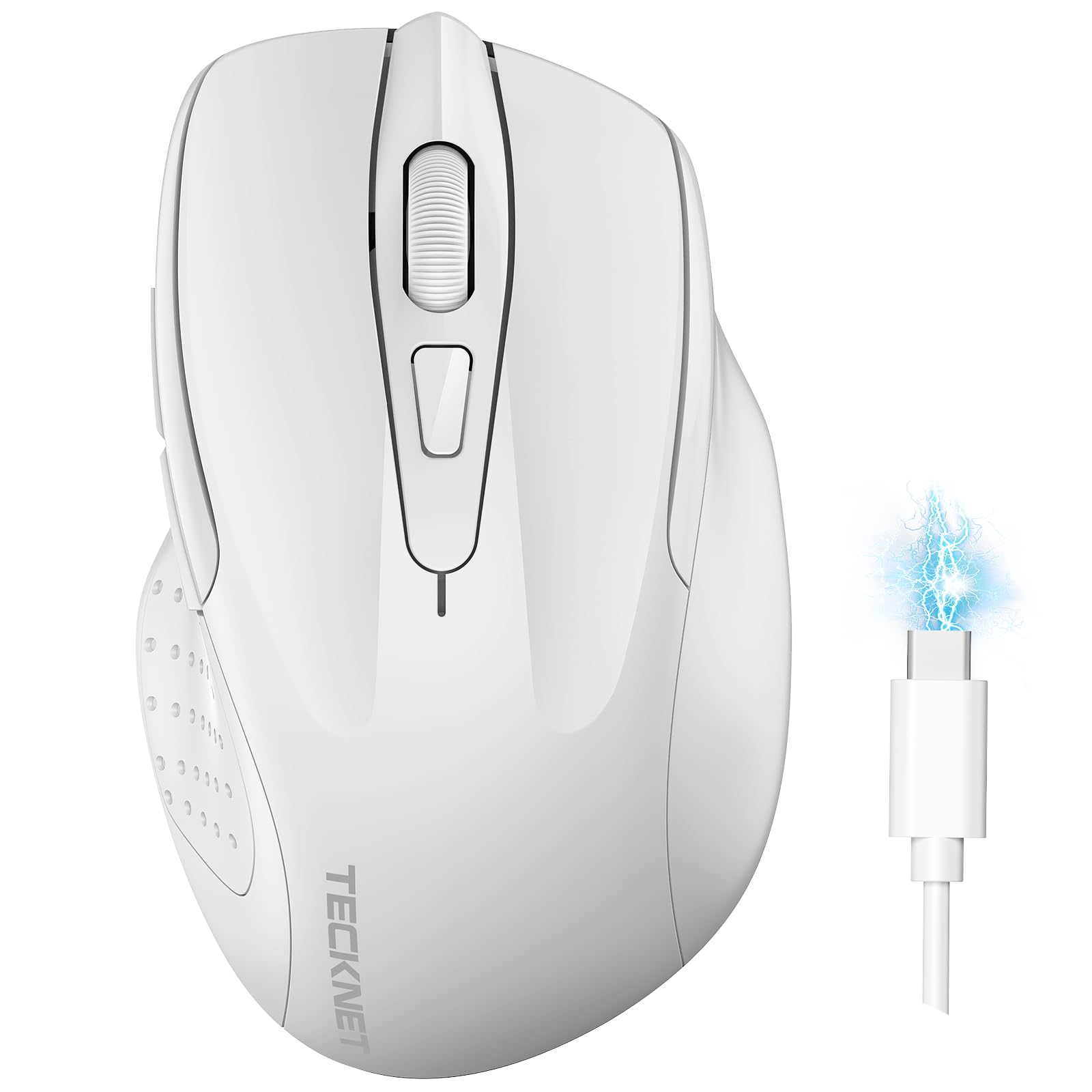 TECKNET Mouse Bluetooth Ricaricabile, Multi-dispositivo Mouse Wireless Silenzioso (Tri-Mode: BT 5.0/3.0 + 2.4G), 4800 DPI Mouse Ergonomico Portatile per Laptops, Mac OS, Android, Windows