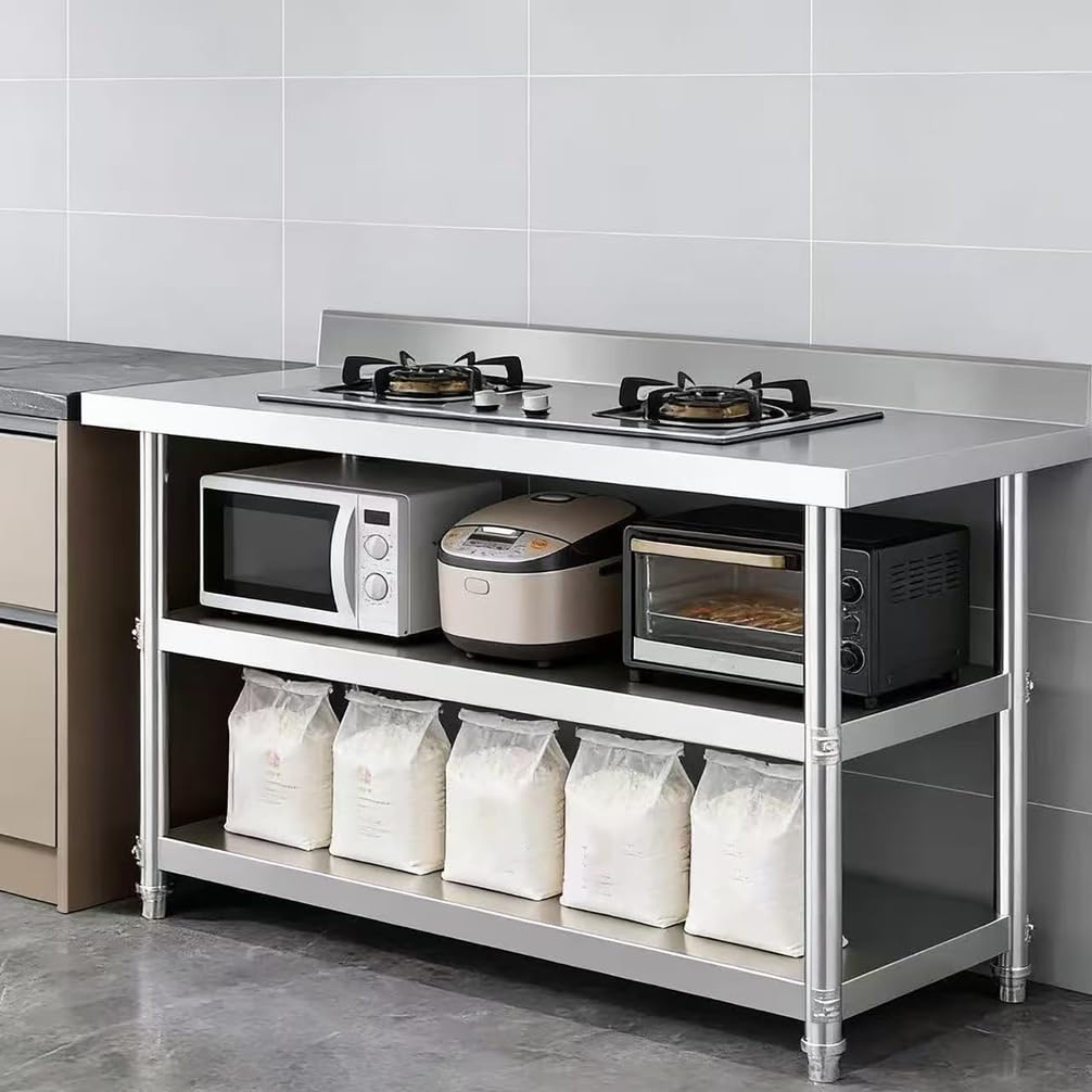Tavolo da Lavoro in Acciaio Inossidabile Preparazione degli Alimenti, Tavolo Bar 80Cm, con Ripiano Inferiore Regolabile, Scaffale Acciaio Inox per Barbecue E Garage,Argento,L70*H80*W52
