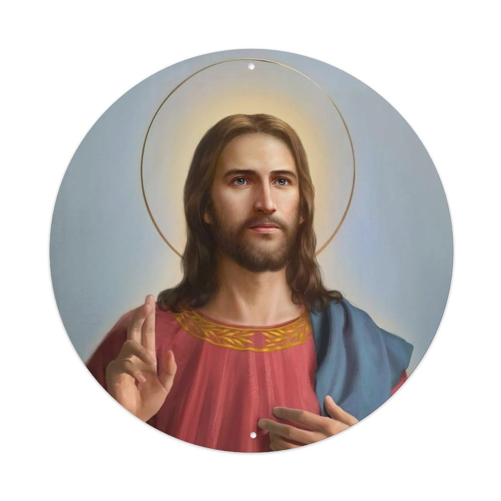 Christianity Jesus Religious Poster 4 Vintage Metal Tin Sign Plaque Wall Decor for Cafe, Club, Garden Round Metal Poster 8x8Inch