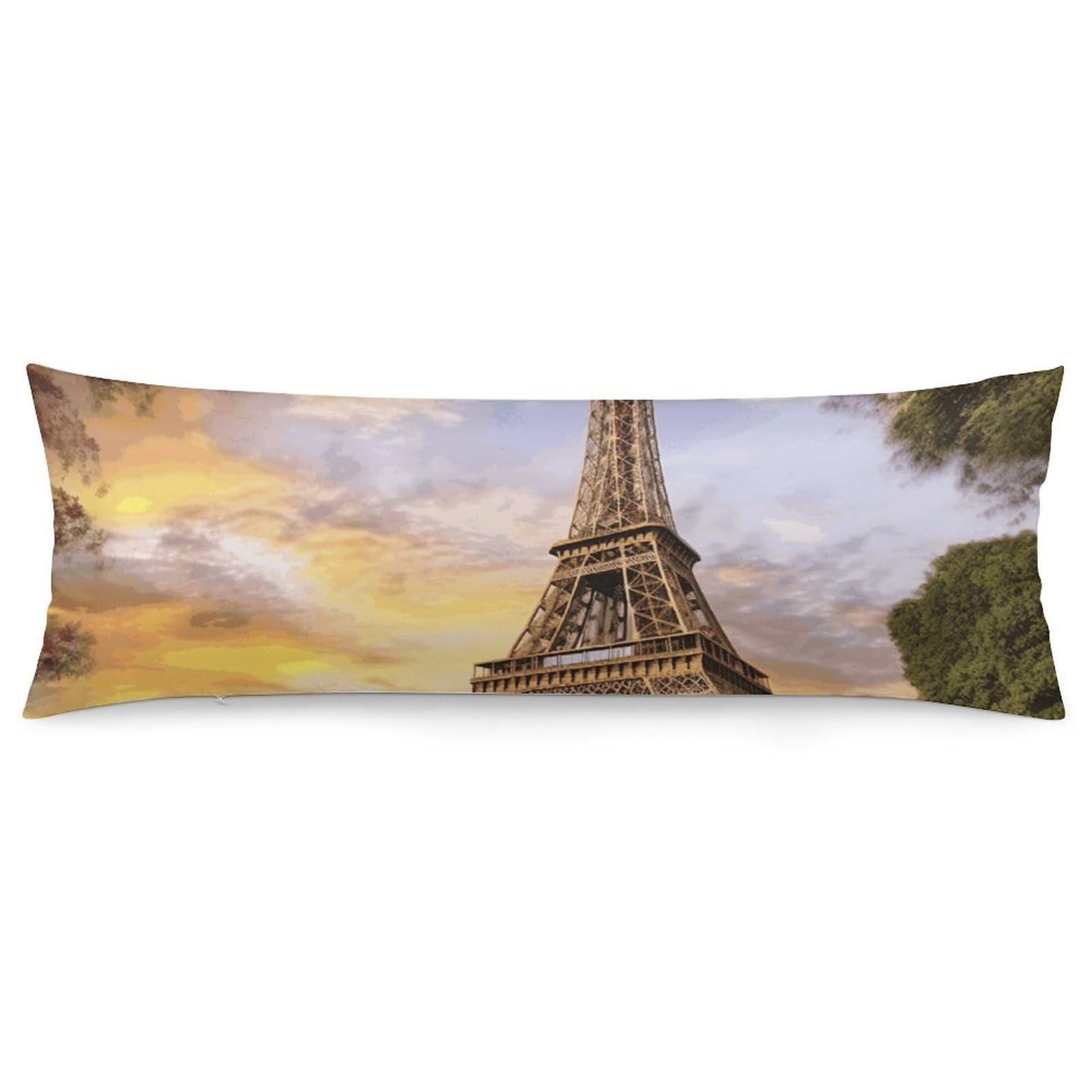 2 Pack Pillow Cases for Hair and Skin, Soft Breathable Pillow Case Covers with Hidden Zipper, Eiffel Tower Paris Pillowcase 20"x54" Pillow Covers for Sleeping Gift