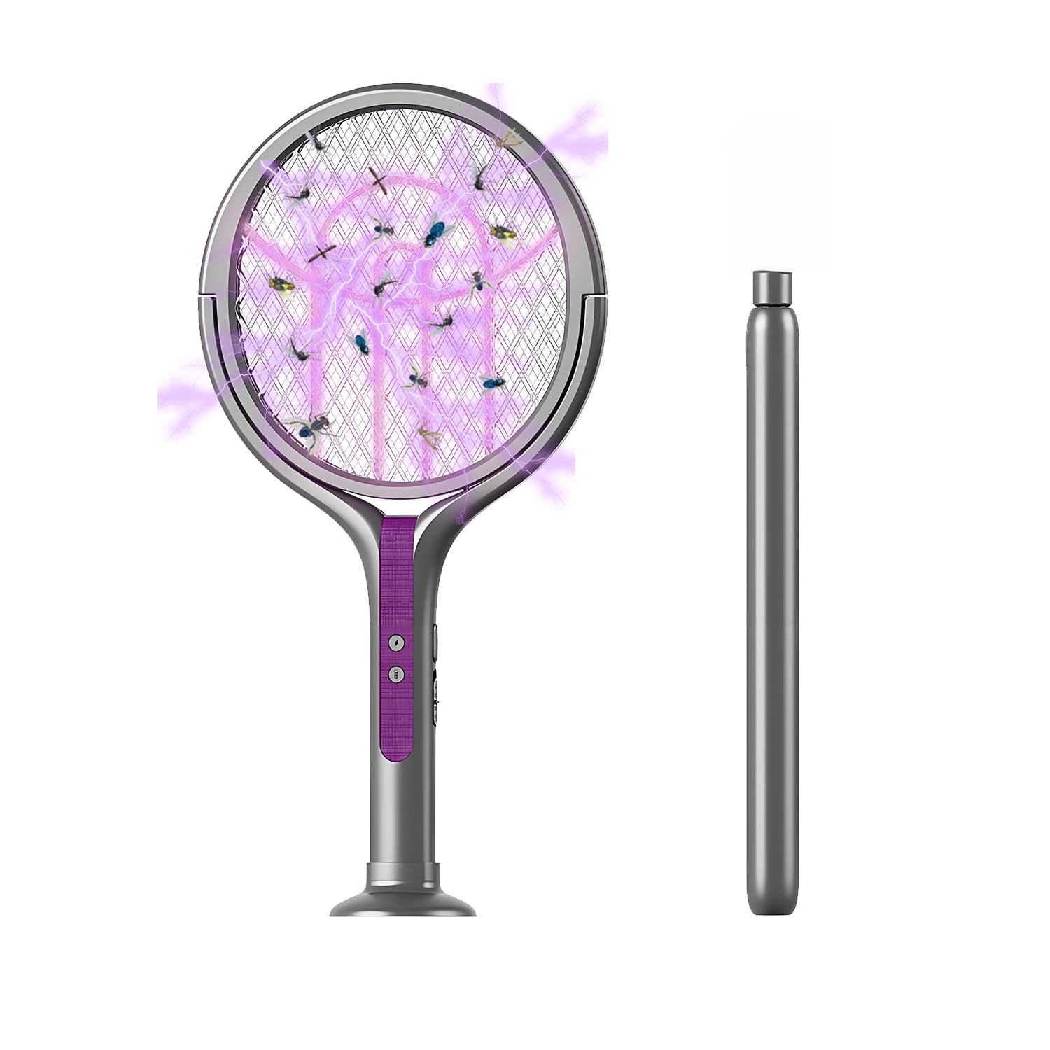 QUMOX Rotating Head Electric Fly Swatter Racket Rechargeable Bug Zapper Racket Bug Zapper Indoor Fly Zapper Mosquito Zapper Flies Killer for Indoors, with a Telescopic Extension Black
