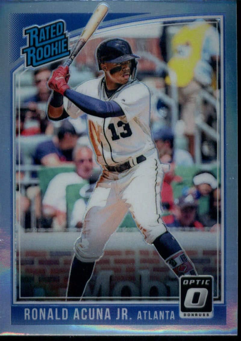 2018 Donruss Optic Holo Silver #63 Ronald Acuna Jr. Atlanta Braves Rated Rookie Official MLB PA Baseball Trading Card in Raw (NM or Better) Condition From Panini America