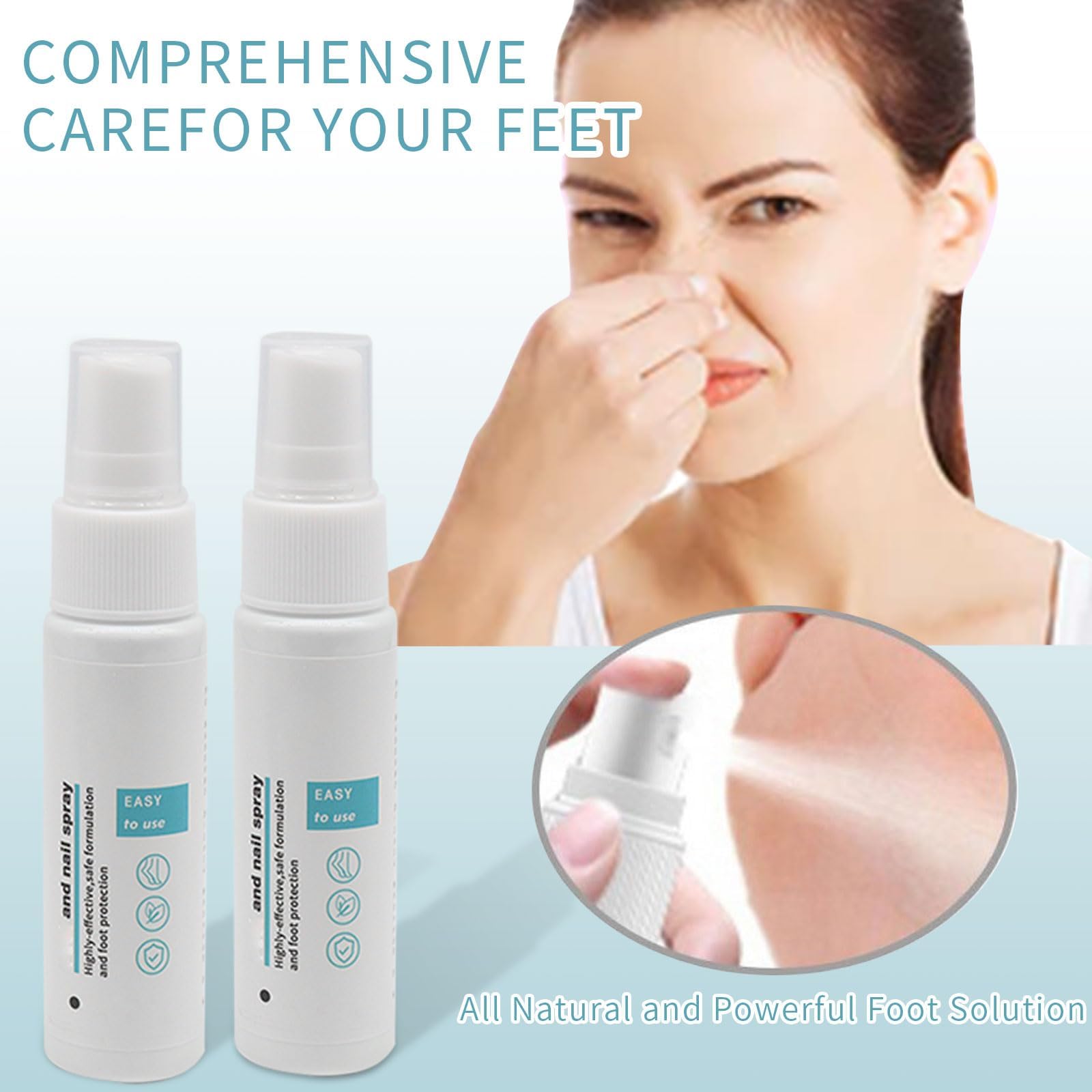 Spray para Hongos en Los Pies, 2 unidades para Pies y Uñas, Spray para Hongos en Las Uñas, Spray para Pies para Reparación de Uñas, control de olores, aerosol de pies para reparación de uñas