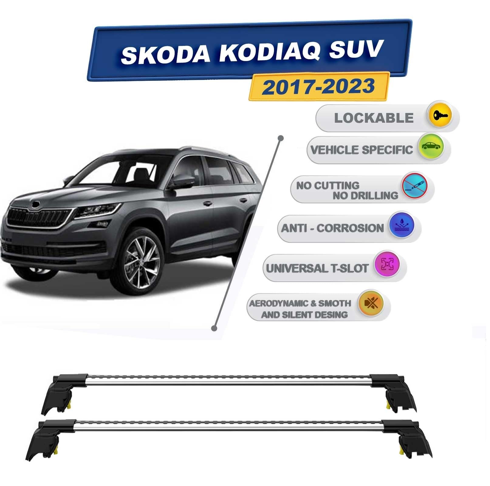 Barre Portatutto Universali Apline Compatibile Con Skoda Kodiaq 2017-2023 Fly Model Barre Tetto Portapacchi Auto Barre Portatutto Nero Alluminio 3 Barre Portabici Tetto - 12