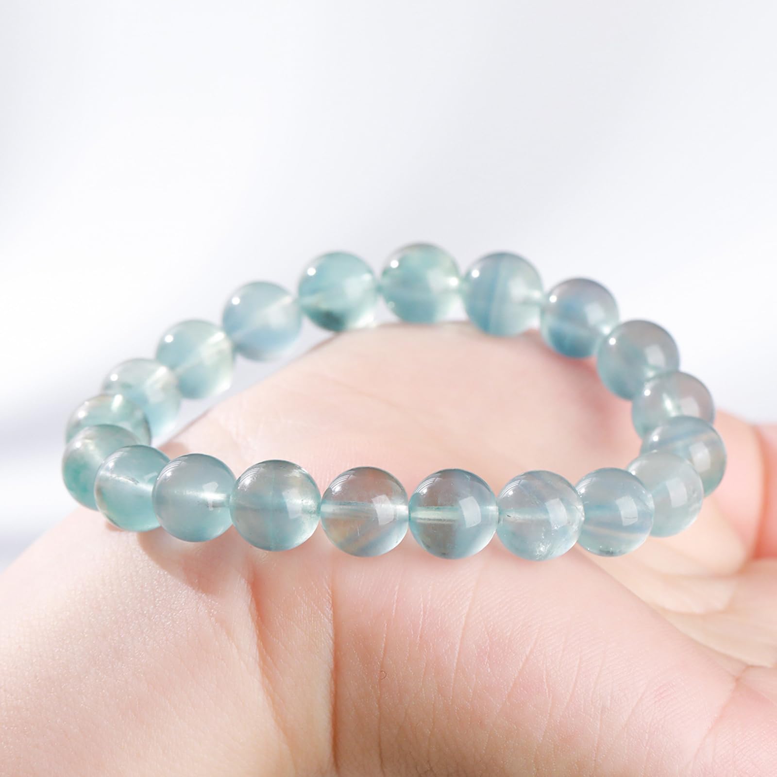 Pulsera de fluorita Azul y Verde Natural, joyería energética de un Solo Cristal, Pulseras elásticas con Cuentas de Cuarzo Espiritual para Mujer,11mm