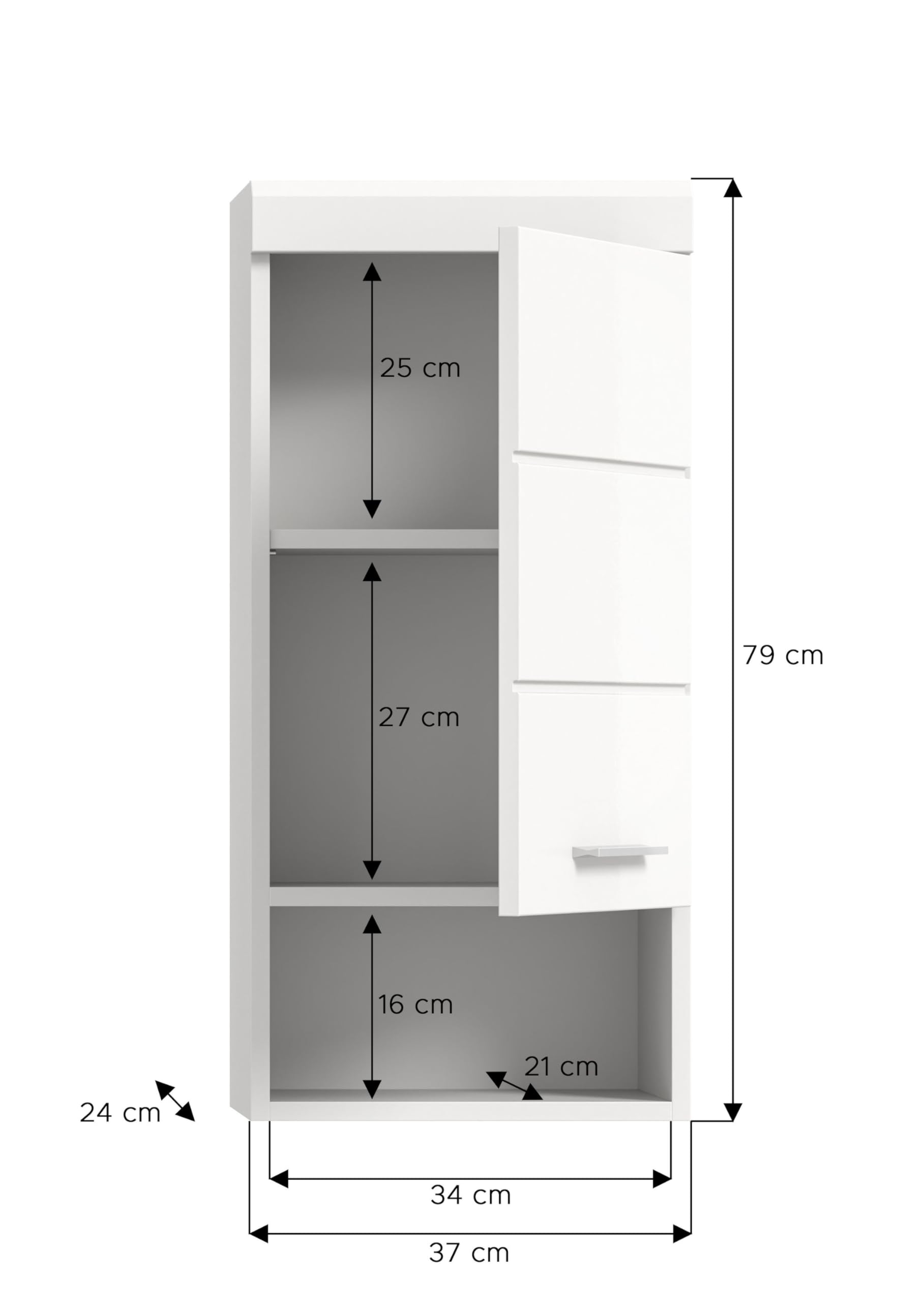 xonox.home - Hängeschrank Linus 30x77x23 cm in weiß und weiß Hochglanz - Badezimmerkombination Badmöbel Badset - Pflegeleichte Oberfläche funktional und hochwertig verarbeitet