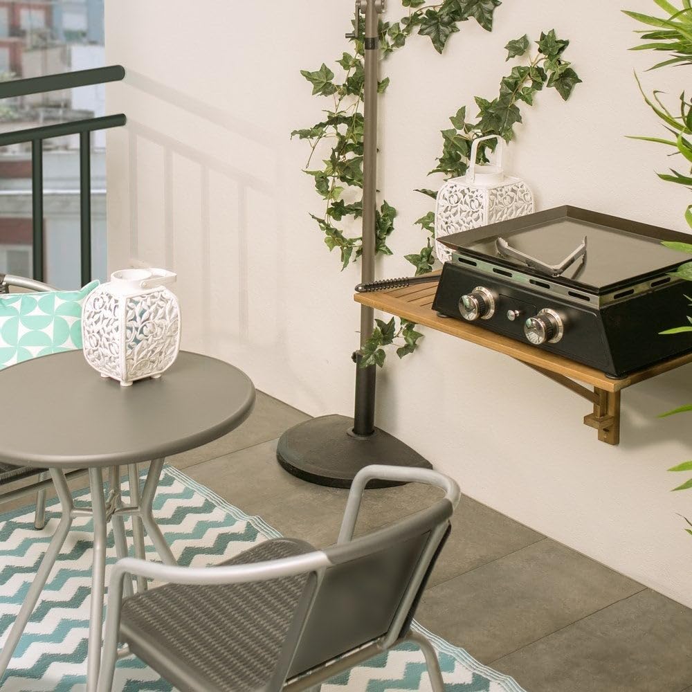 LOLAhome Mesa de Pared Plegable Abatible de 45x47x80 cm | Madera Acacia Maciza Natural Marrón | para Interior o Exterior Balcón, Terraza o Jardín - Colección Nina