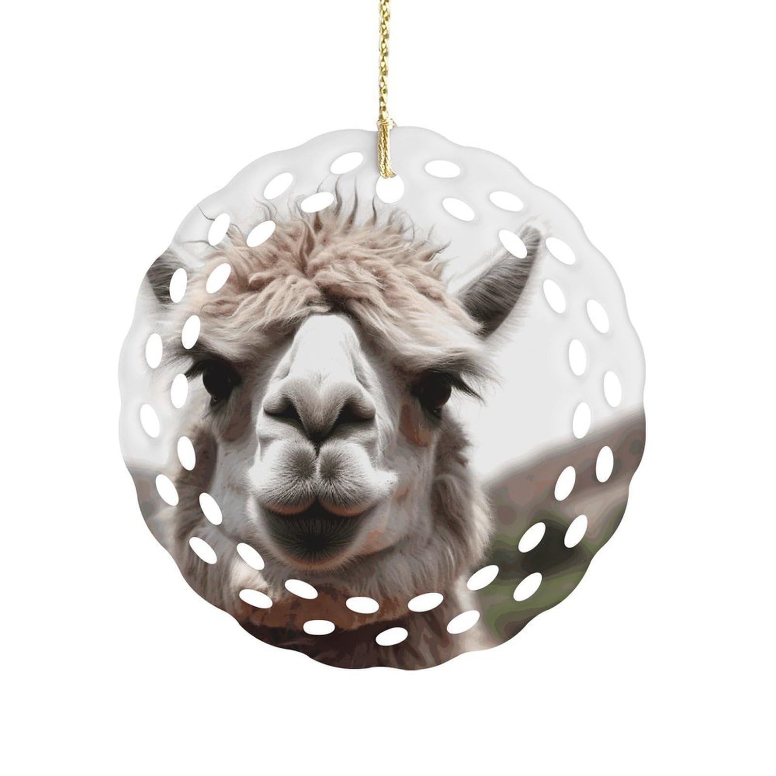 Fekiloot Women's Style Funny Alpaca Llama Ceramic Ornaments 3 Inch Round,Holiday Keepsake For ,Girls,Pet Owners,Hanging Ornament Gifts Idea For Home