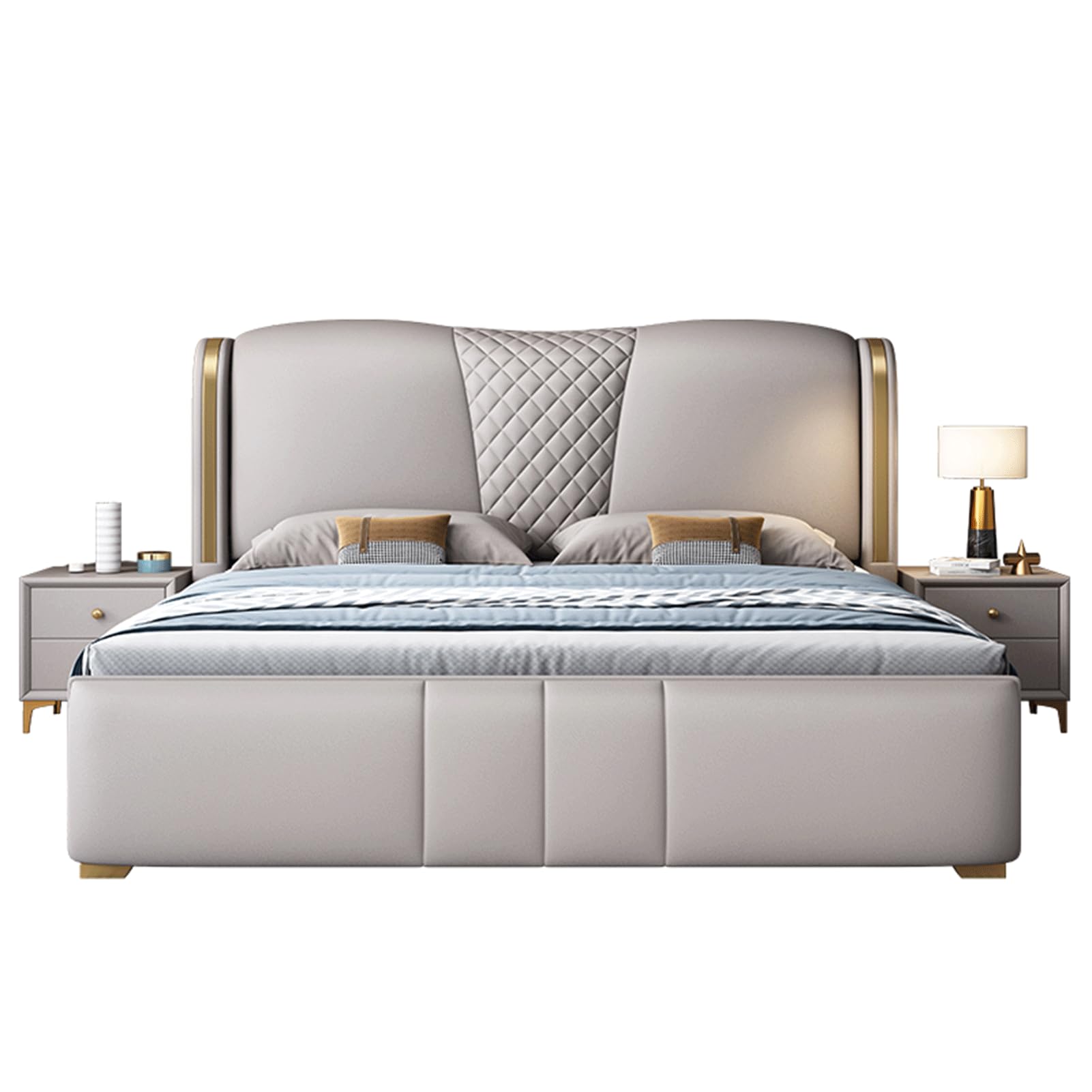 Luxury King Size Genuine Leather Wood Bed Upholstered Platform Bed Frame with Headboard and Lift Up Storage Strong
