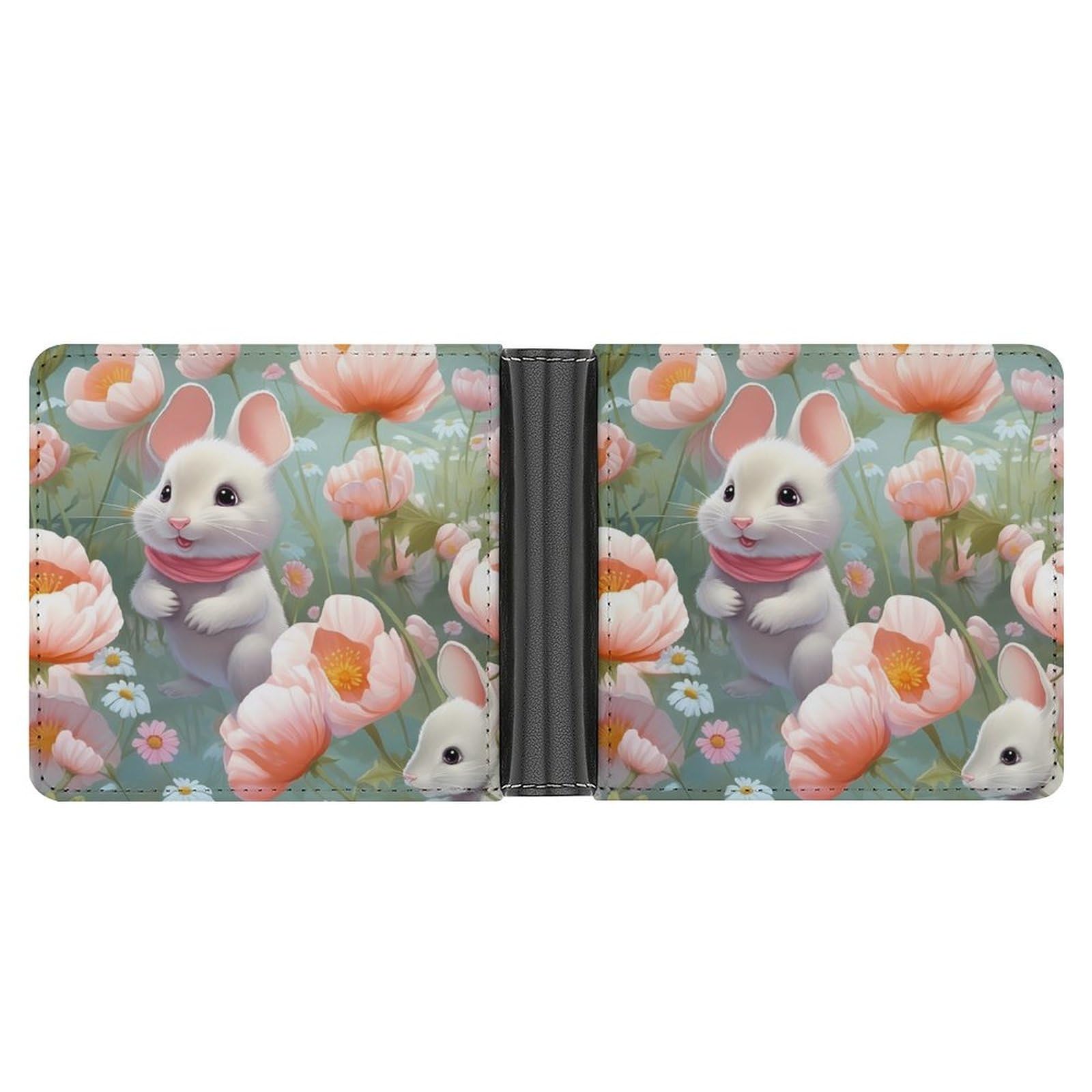 Rats & Flowers Bifold Wallet PU Leather Coin Purse Lightweight Credit Card Holder Wallet Money Clip