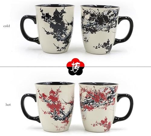 Miniatura 6 de Asmwo Taza mágica de arte divertida que cambia de color, sensible al calor, taza grande de café, té, flor de ciruelo, tazas de porcelana para