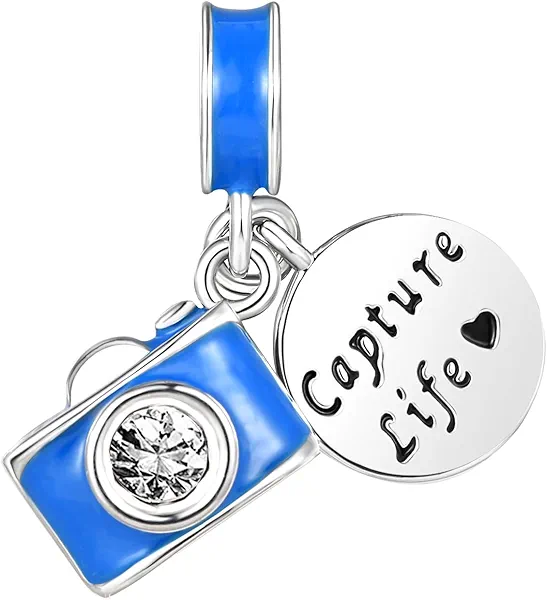 JMQJewelry Capture Life Camera Travel Birthstone Dangle Heart Women Bead Charms Fits Pandora Bracelet Mom Daughter Wife