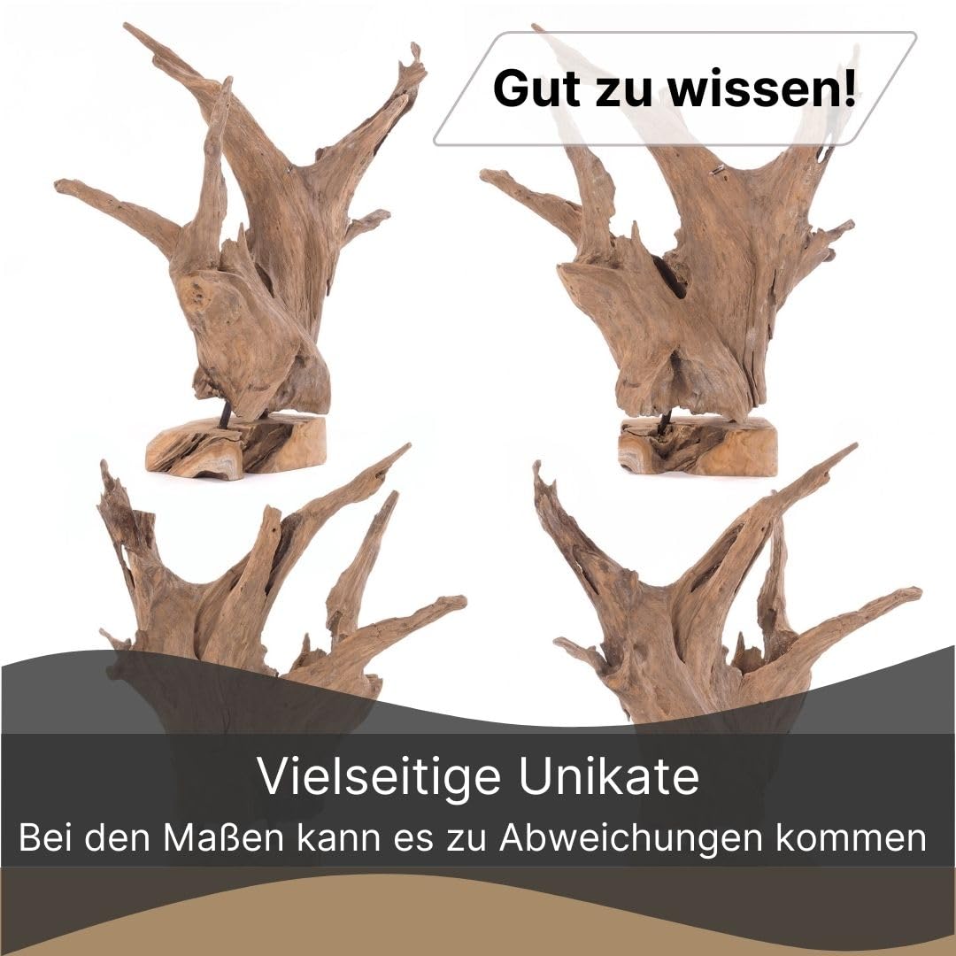DESIGN DELIGHTS WURZELHOLZ TREIBHOLZ SKULPTUR Roots 40" | Natur, Teakholz, rustikal, Höhe 32x40 cm | Dekofigur, Holzfigur, Unikat Figur aus Teak mit massivem Sockel
