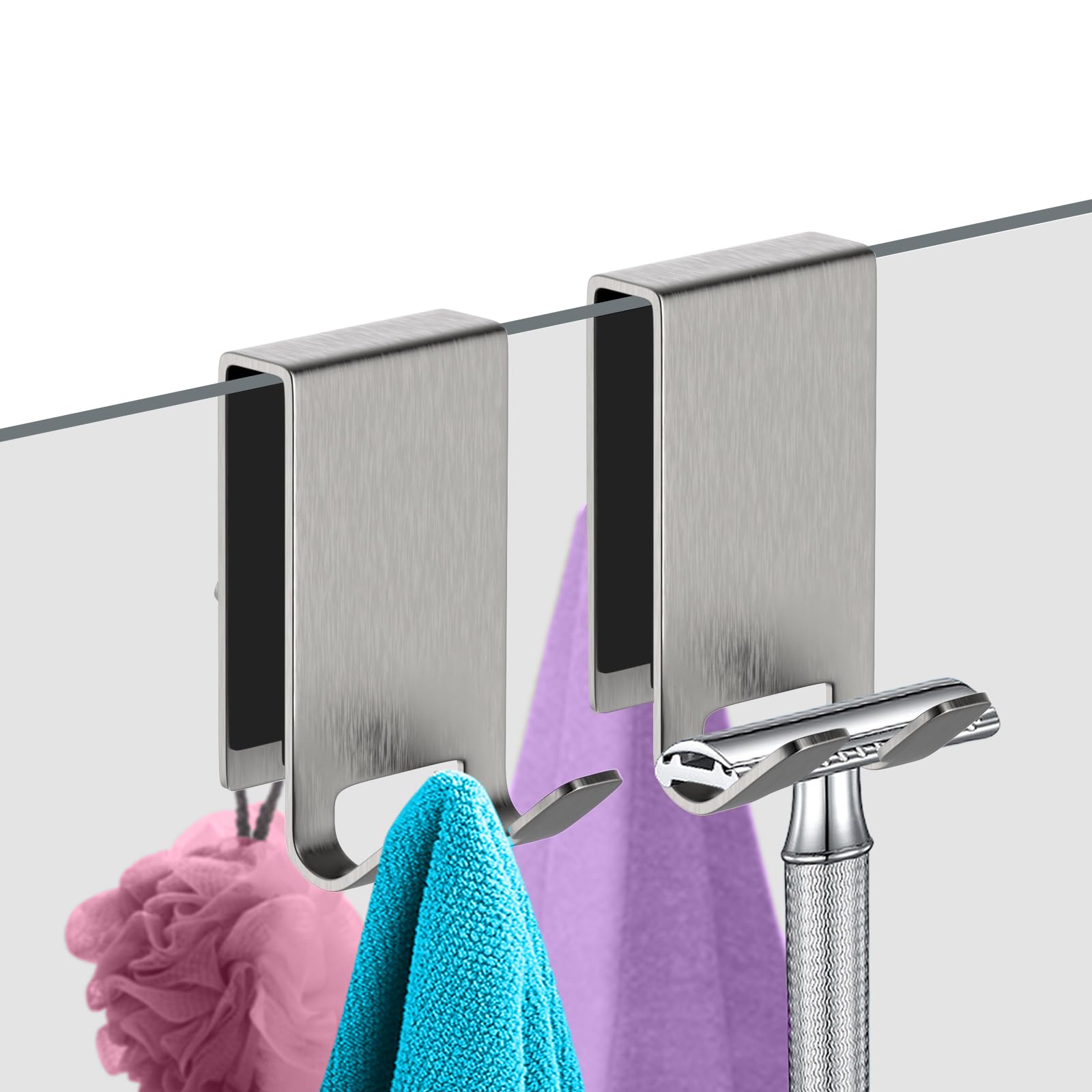 Crochet de porte de douche en acier inoxydable argenté - Lot de 2 triples crochets