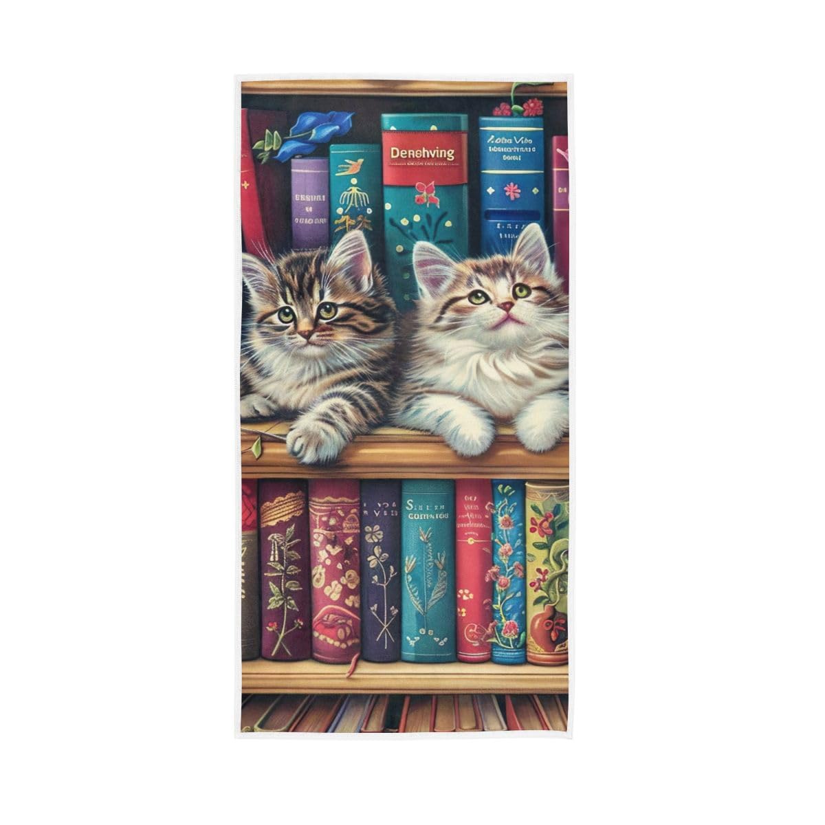 HUYGD Cute Cats on Bookshelf Hand Towels Soft Washcloths Shower Towels 15 x 30 Inch