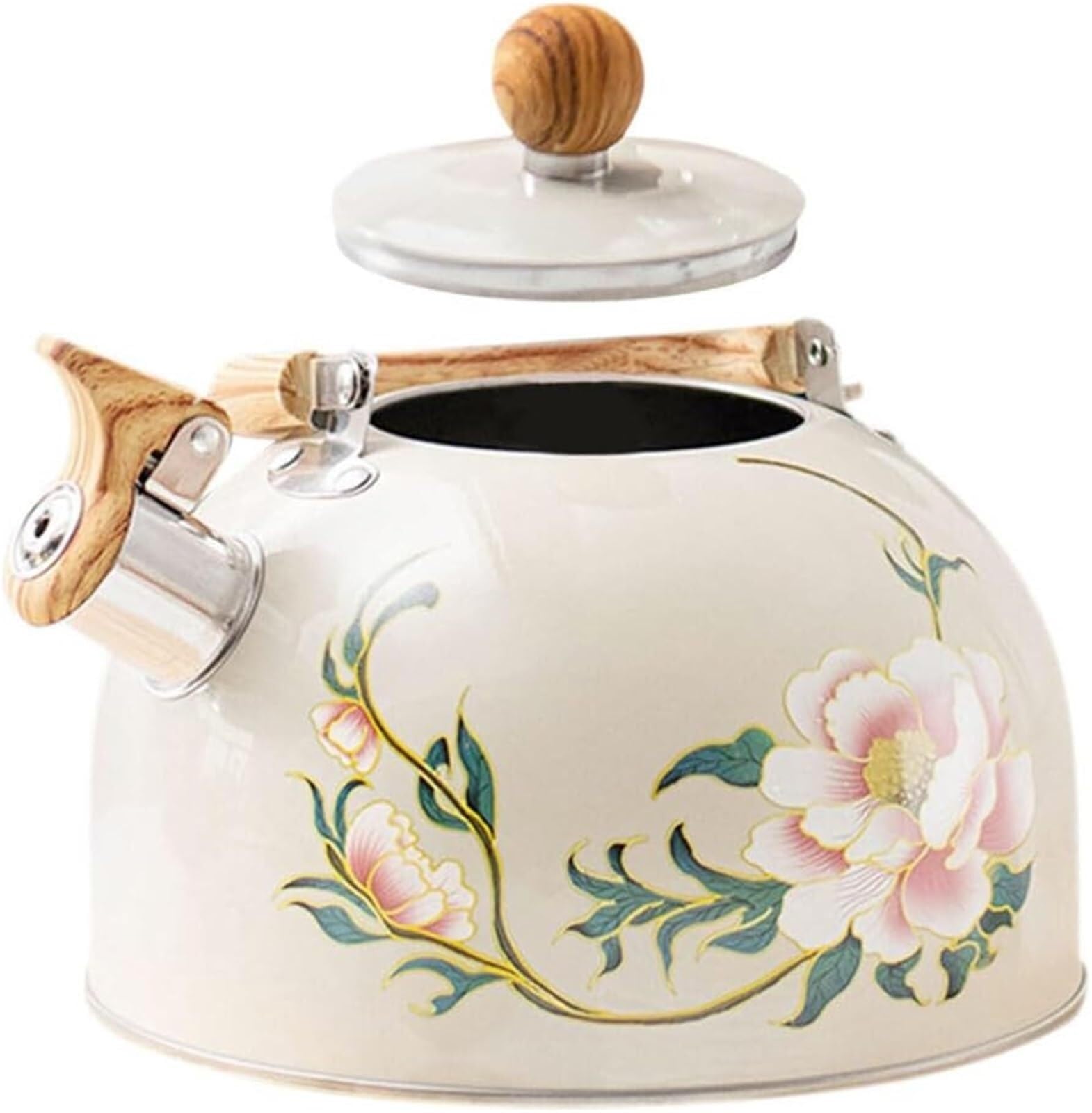 Teekanne, 3L Pfeifender Teekessel aus Edelstahl mit Blumenmuster – schnell kochende Teekanne for die Küche