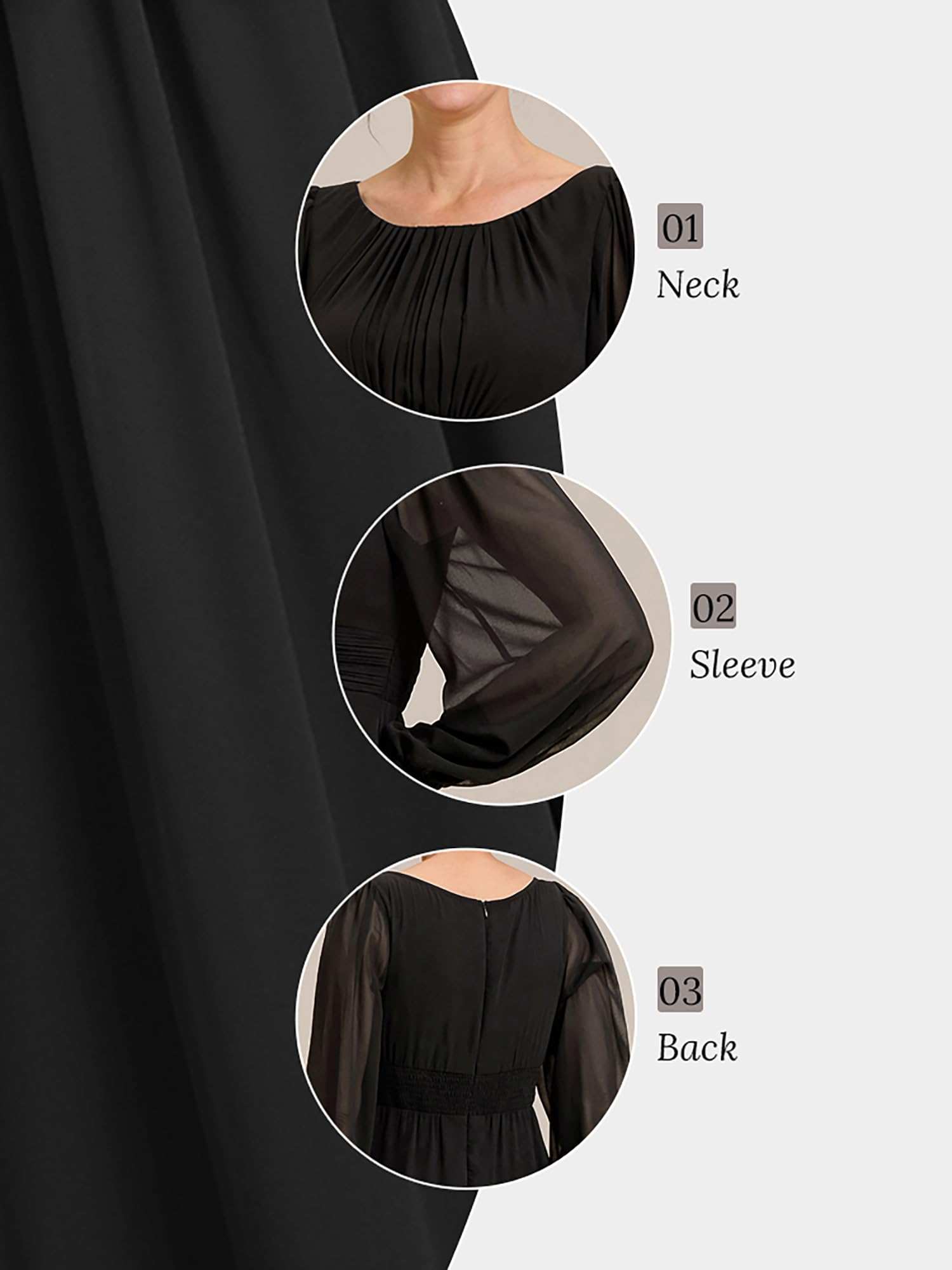 Ever-Pretty Vestito da Sera Donna Lungo Cintura Rotondo Manica Lunga Elegante Abiti da Cerimonia ES0106B