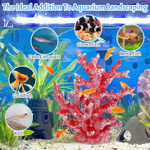 Image of PINVNBY Aquarium Coral Decorations Artificial Coral Reef Decor Resin Fish Tank Plants Ornament Fish Tank Accessories for Aquarium Landscape (Red)