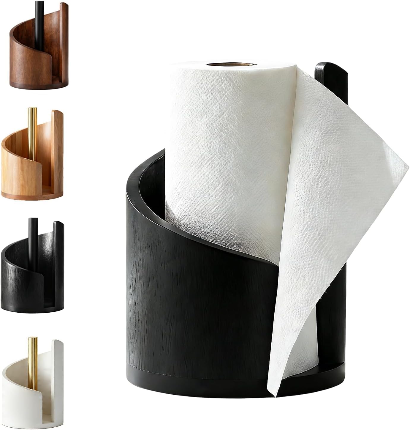 2026 New Mountain Paper Towel Holder Countertop,Natural Mango Wood Round Base and Iron Holder, Wooden Paper Towel Holder for Kitchen Roll Organize Dining Table Home Decor-7-14 Days delivery (Black)