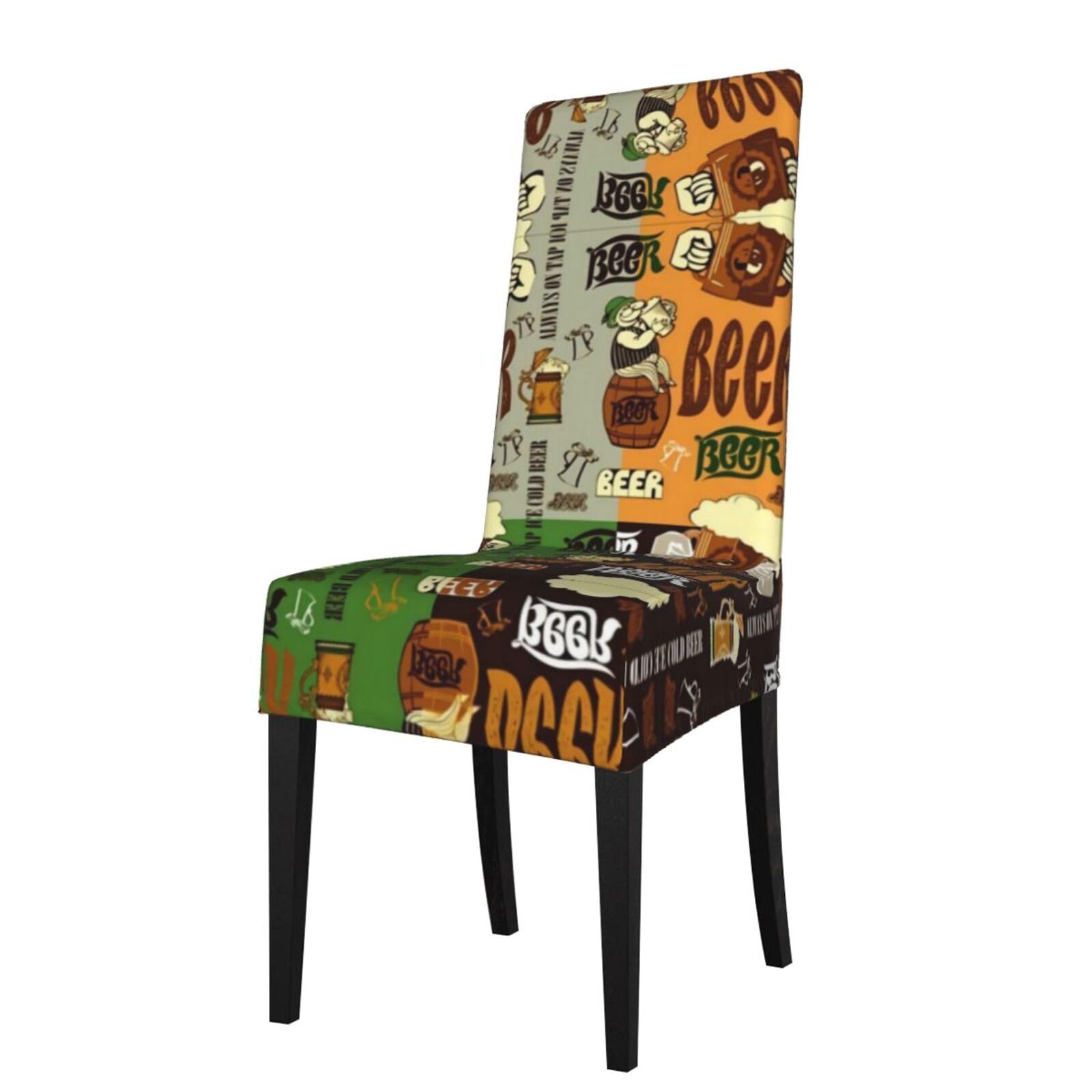 YYHWHJDE Beer Prints Dining Chair Throw Covers – Stretchy & Wrinkle-Resistant Protector for Most Kitchen Chairs – Quick Refresh for Old Furniture