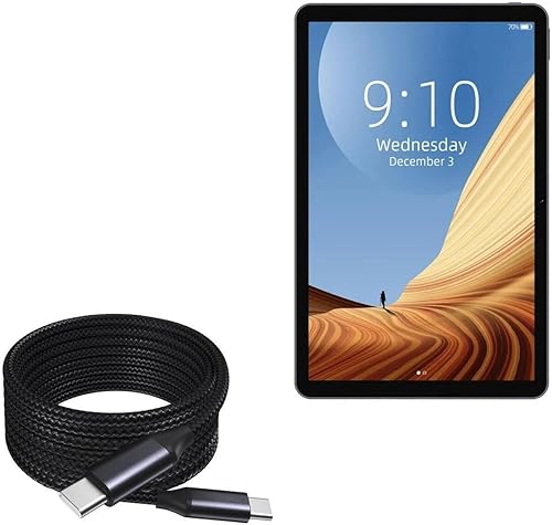 BoxWave Cable compatible con Chuwi HiPad Air - Cable DirectSync PD (10 pies) - USB-C a USB-C (100 W), aleación de nailon trenzado tipo C larga carga