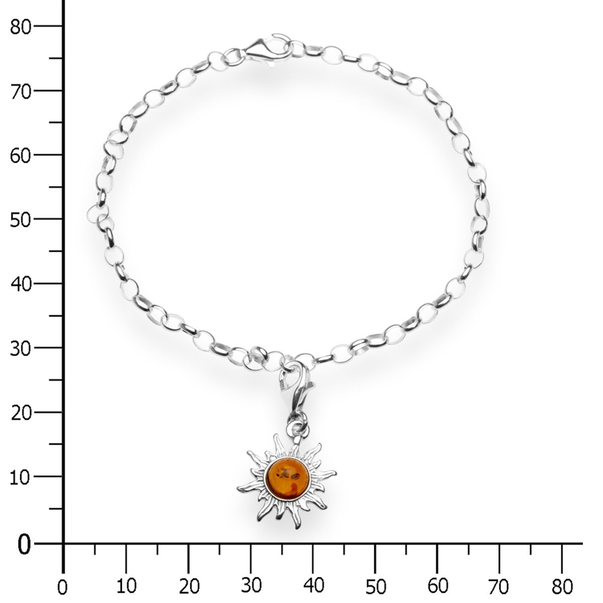 Damen-Charm-Armband 925/000 Sterlingsilber mit Bernstein bis 19 cm verstellbar, inklusive Charm-Sonne, C910210002200
