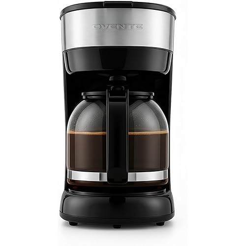OVENTE 12-Cup Drip Coffee Maker with Borosilicate Glass Carafe, One-Touch Operation Machine, Anti-Drip System, Reusable Filter and Clear View Water Level Gauge, Ideal for Home or Office, Black CM412B