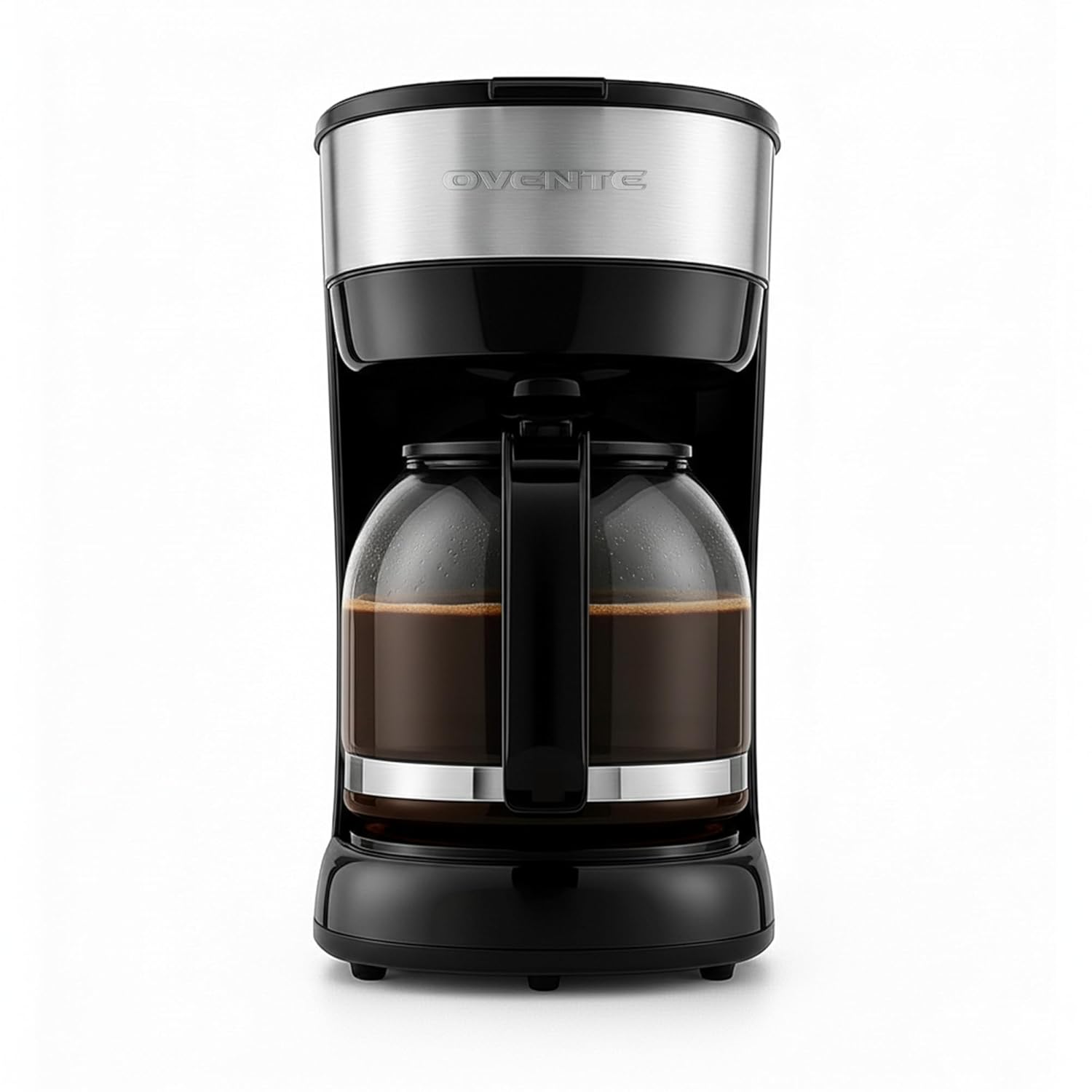 OVENTE 12-Cup Drip Coffee Maker with Borosilicate Glass Carafe One-Touch Operation Machine Anti-Drip System Reusable Filter and Clear