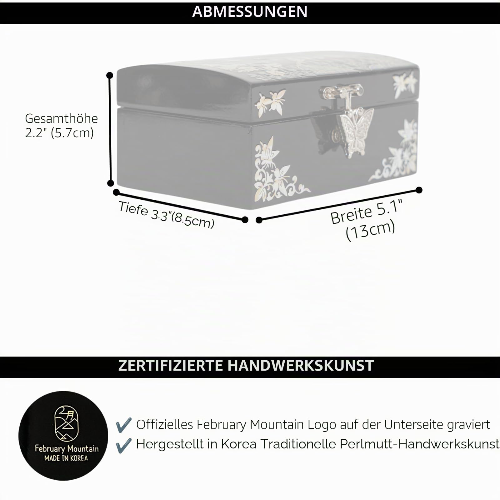 February Mountain Perlmutt Kleine Schmuckschatulle mit Spiegeldeckel, Schmuck-Organizer für Ohrringe, Halsketten, Ringe, Armbänder und Accessoires, Geschenke für Frauen, die alles haben (Birds)