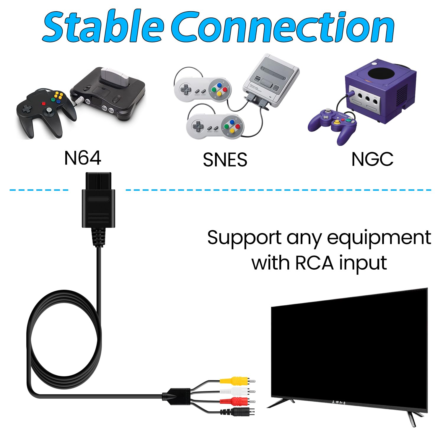 OSTENT AV Video compuesto S-Video RCA HD TV Cable compatible con Nintendo 64 N64 SNES SFC NGC