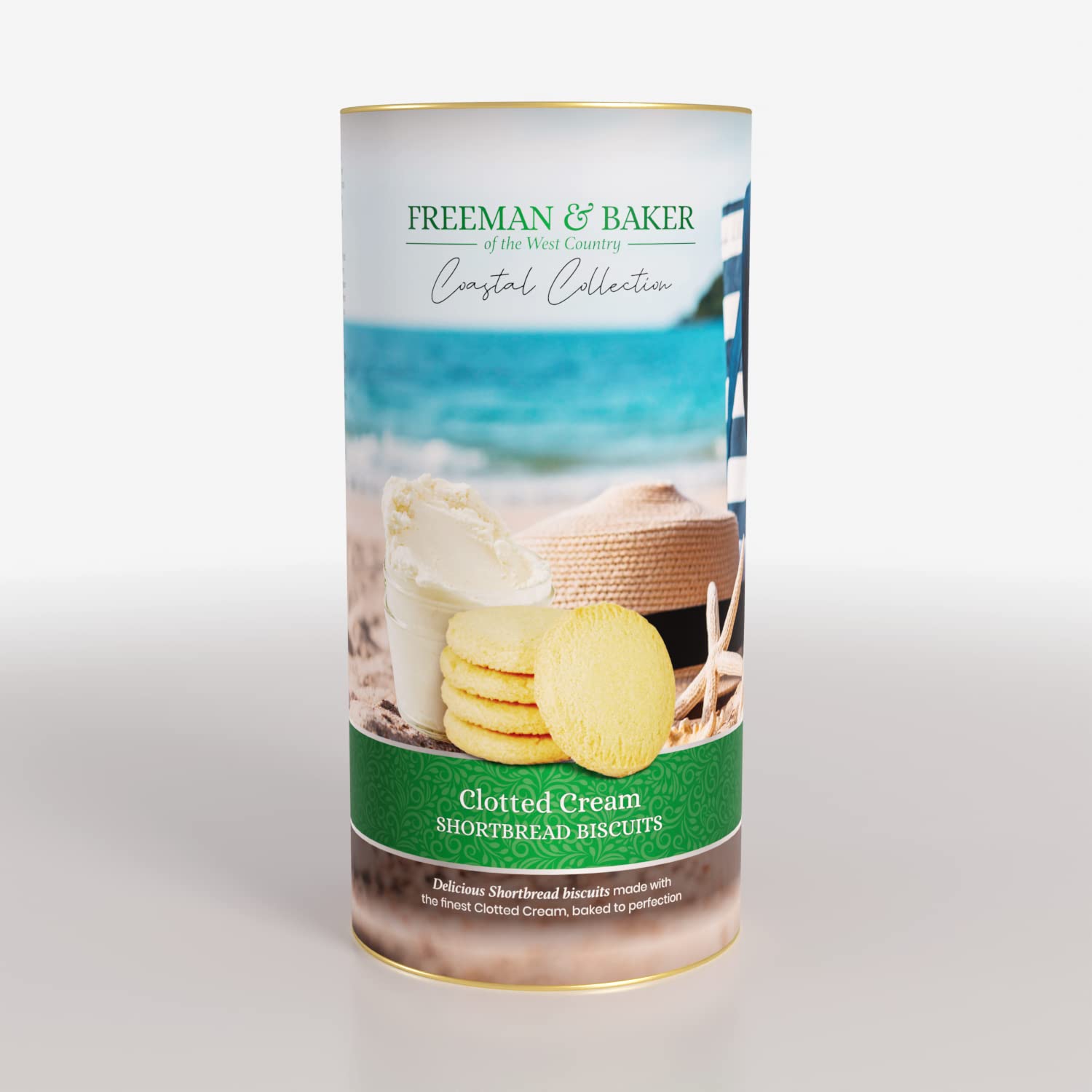 Freeman & Baker - Coastal Collection - Clotted Cream Shortbread Biscuits, Drum (160g)
