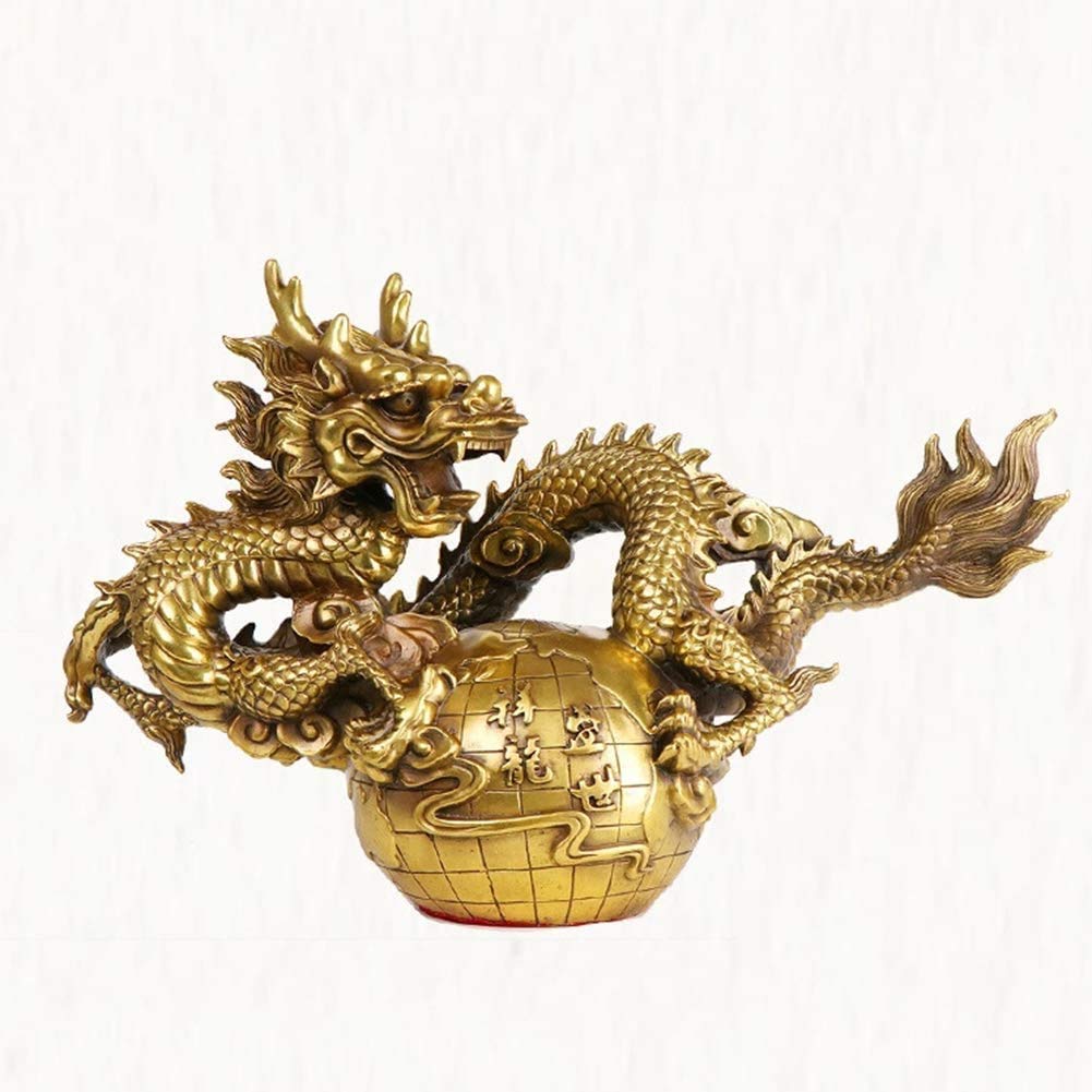 Feng Shui-Ornamente aus reinem Messing, chinesische Fengshui-Drachenstatue, Glücksbringer, Reichtumssymbol, Glücksfigur, Heimdekoration für den Erfolg