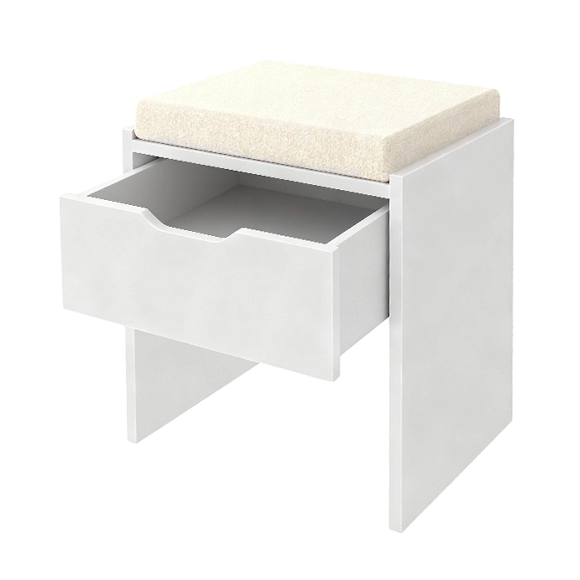 Claiks Hocker Schminktisch mit Stauraum, Schminkhocker Leinen, Sitzhocker gepolstert, Make-up Hocker für Schminktisch, Ankleidezimmer, Schlafzimmer, Weiß