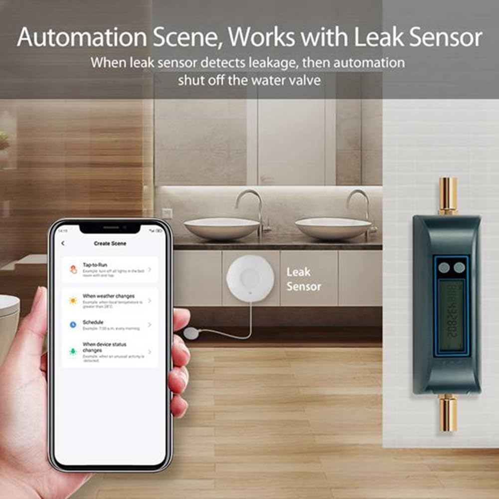 Válvula de Agua Inteligente Tuya con WiFi y Medidor de Flujo de Agua con Batería Recargable Integrada para Tubería DN20 de 3/4 Pulg. de Diámetro, Enchufe Europeo. EU Plug