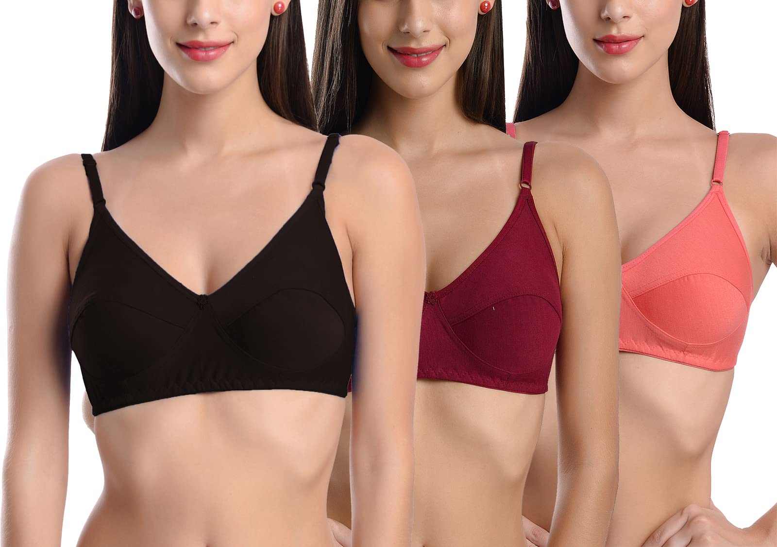 StyFunWomen Non-Wired Bra, Non-Padded, Full Coverage Bra, Cotton Bra, Everyday Bras, Cup-B, Multicolor, See Main Image to Check How Many Bras You Will Get