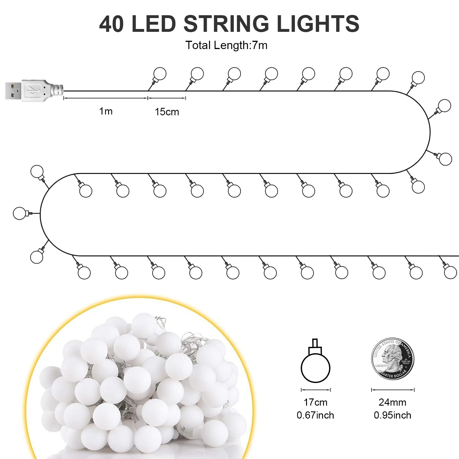 Yuusei Catena Luminosa Esterno, 45.7M Luci da Esterno LED con 75+2 G40 Lampadine, IP45 Impermeabile Catena Luci Stringa Esterno e Interno per Giardino Natale Terrazzo, Matrimonio - Bianco Caldo