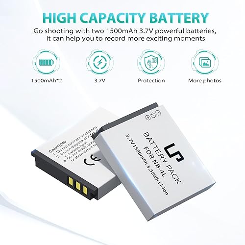 Miniatura 3 de LP Paquete de cargador de batería NB-4L, paquete de 2 baterías de 1500 mAh para Canon PowerShot ELPH 100 HS 300 HS 330 HS 310 HS SD1000 SD1100 es