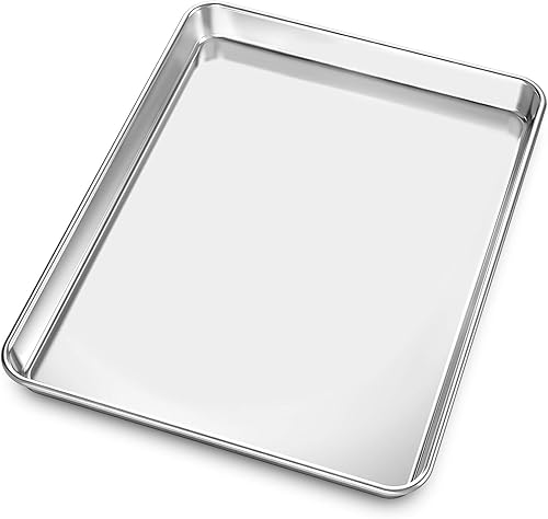 Miniatura 8 de Bandeja para hornear de acero inoxidable, bandeja para horno, tostadora, bandeja para horno, rectangular, tamaño 16 x 12 x 1 pulgadas, no tóxica y