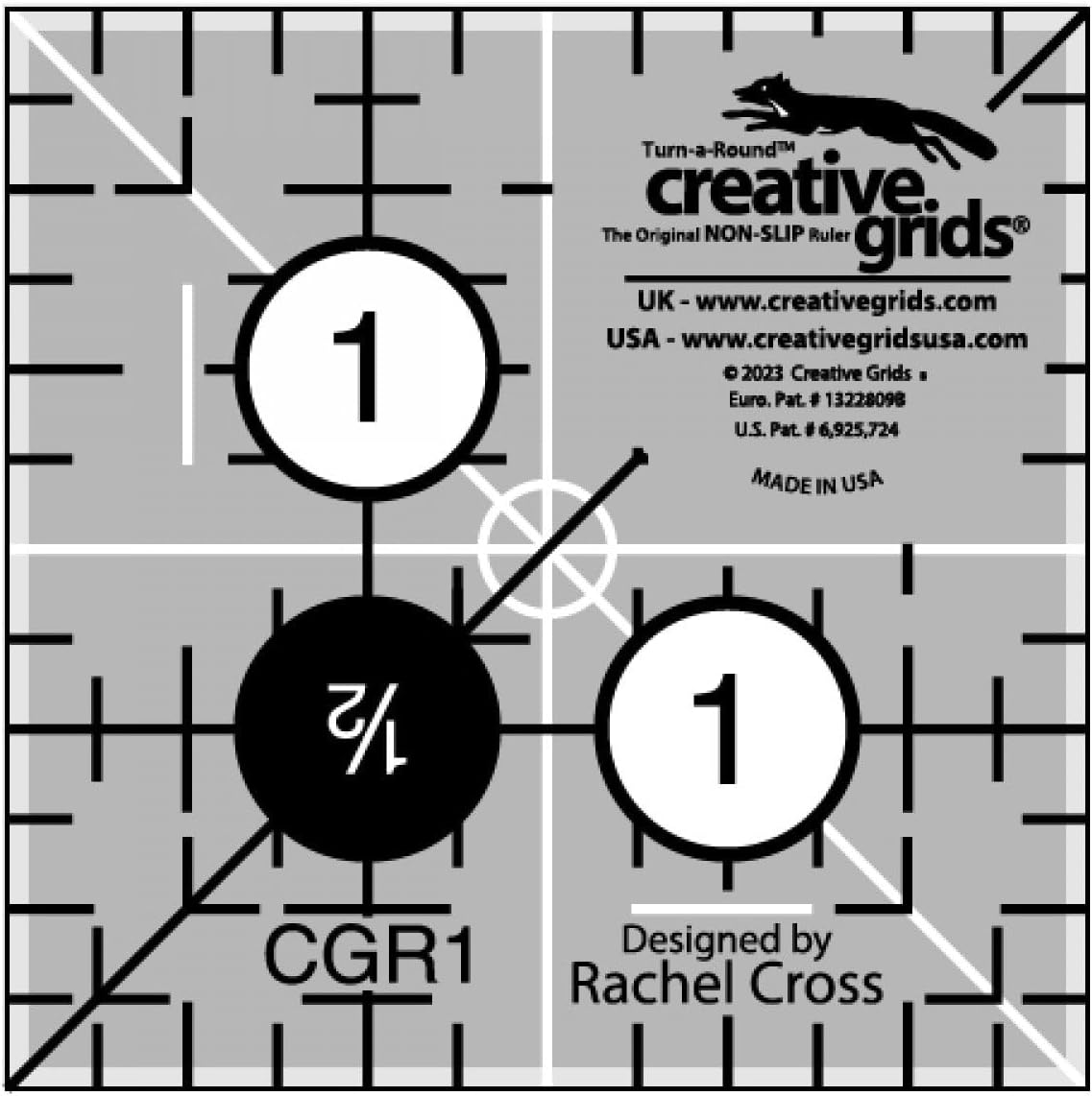 Creative Grids Quilt Ruler 1-1/2in x 1-1/2in Square – CGR1 – Made in USA, Non-Slip Grip Acrylic Quilting, Sewing, Crafting, Patchwork Ruler for Measuring & Cutting Fabric