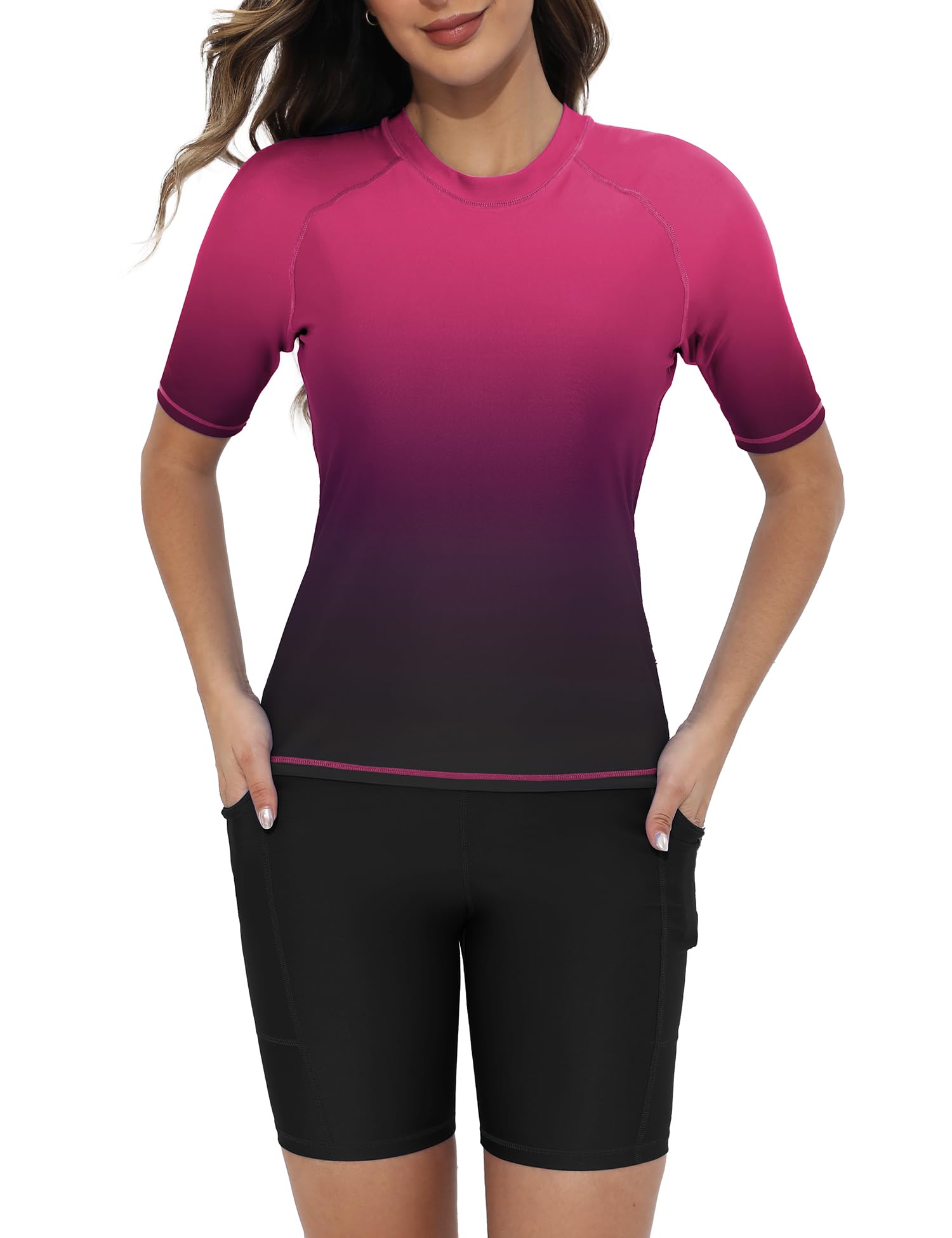 Tournesol Women's Two Piece Rash Guard Short Sleeve UPF 50+ Swim Shirts