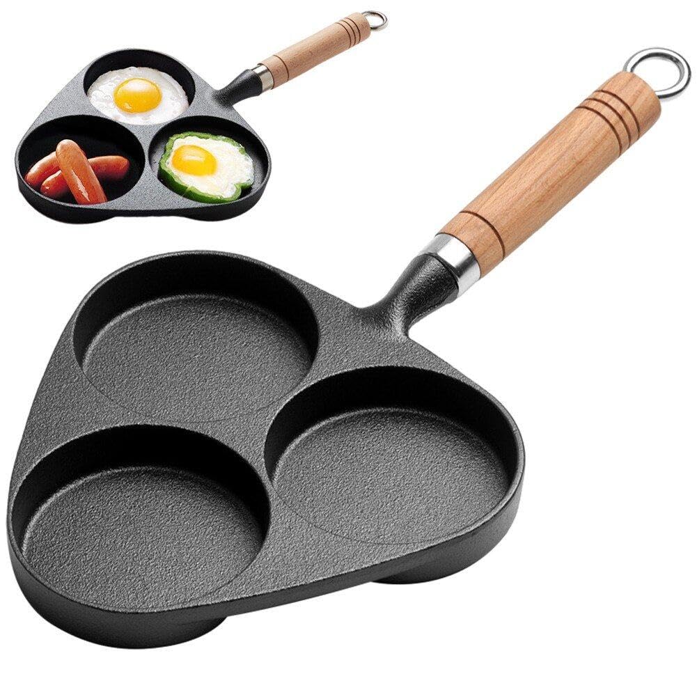 Moule en fonte de cuisson à base d'œuf à 3 trous pour brunch en famille