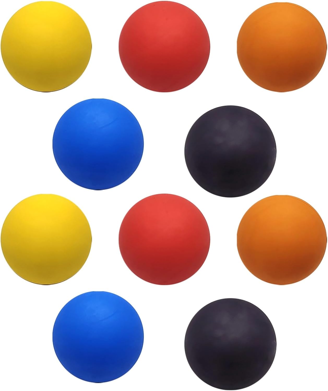 10 Bouncy Squash Balls, Durable Hollow-Core Rubber, 5 Color Variations (2 Each), 2.36-Inch Exercise & Reflex Training Balls