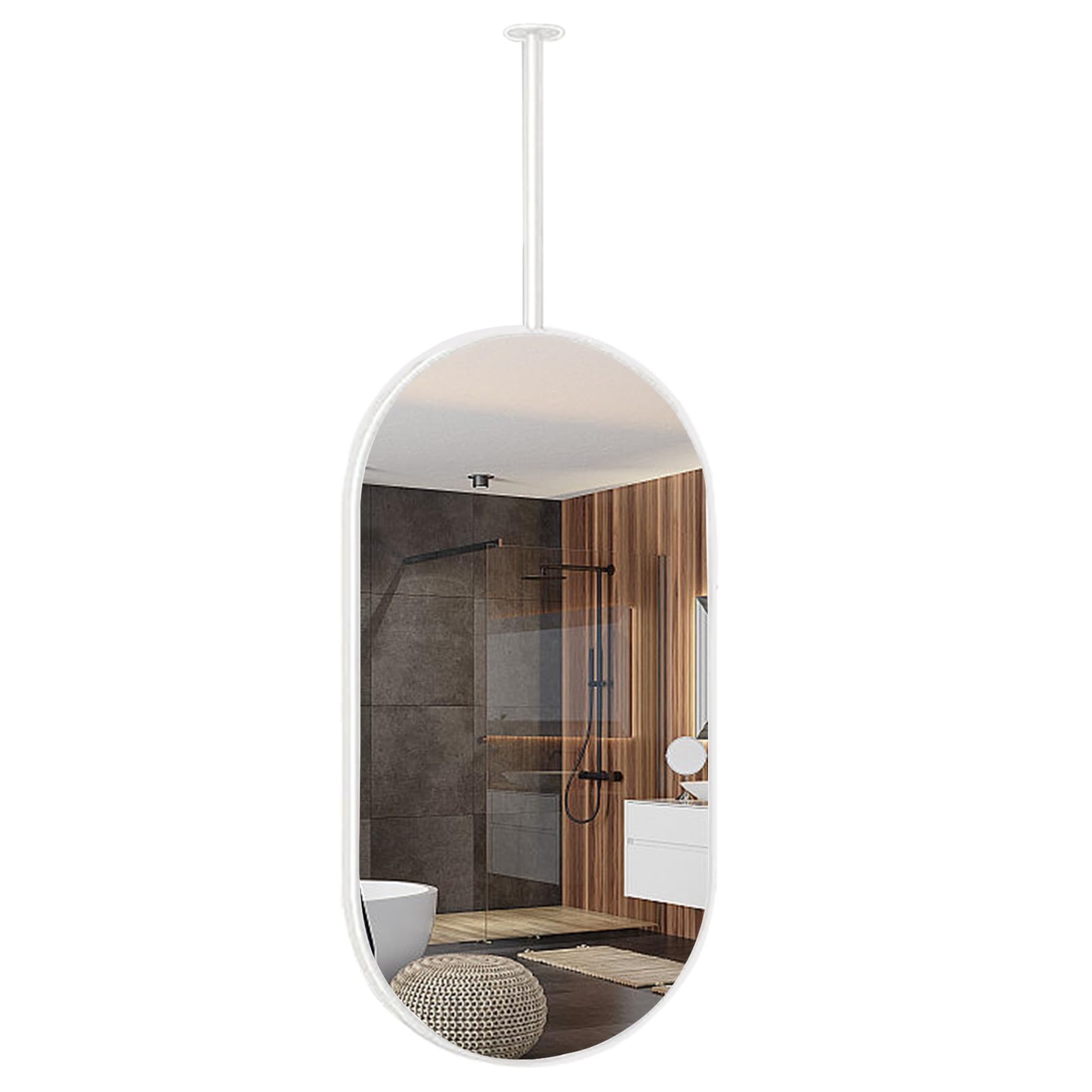 FGXHHS White Oval Mirror for Hanging | Ceiling Mounted Bathroom Metal Frame Vanity Makeup Mirrors Floating Decor Mirrors(50cmx100cm)