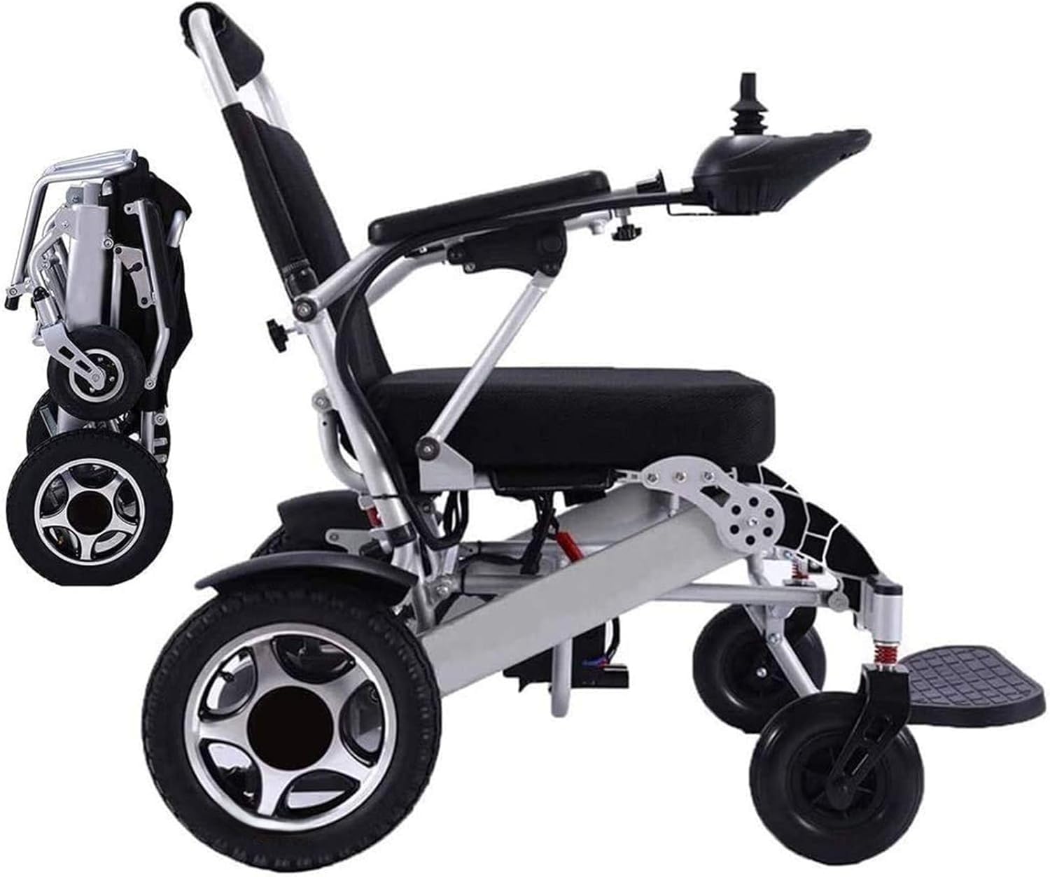 Silla de ruedas eléctrica ligera y plegable, silla de movilidad portátil con motores duales de 250 W y batería dual