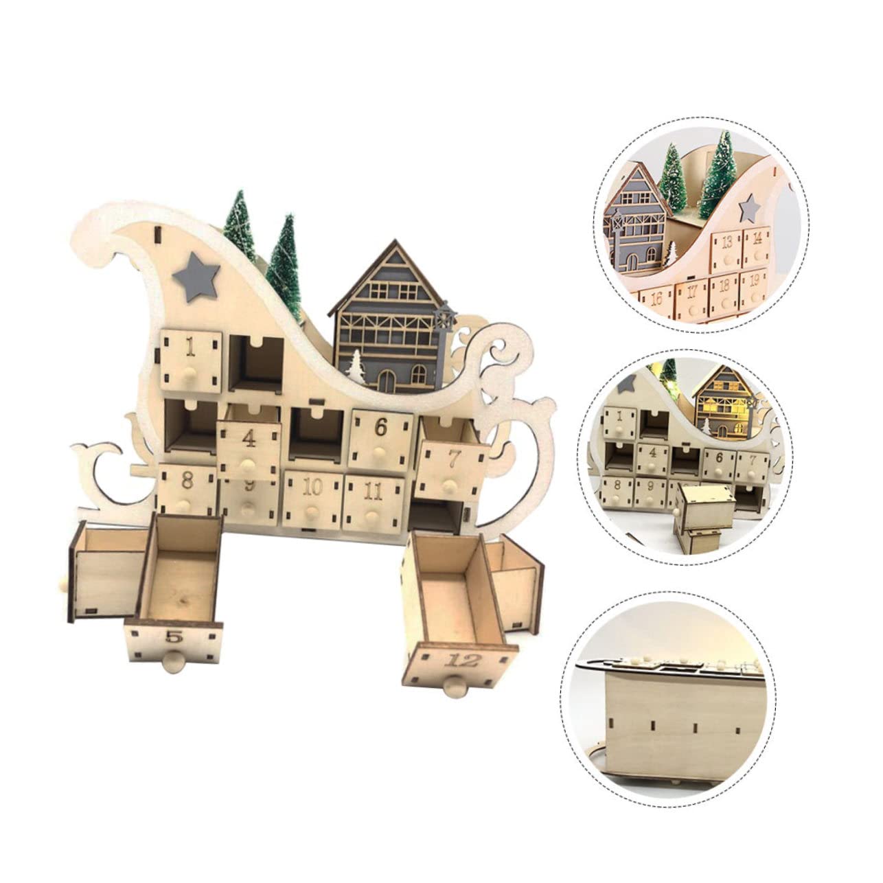 Weihnachtskalender mit 24 Türchen Dekorativer Adventskalender für Wohnzimmer und Tisch Festliche Atmosphäre und Countdown Funktion in Khaki